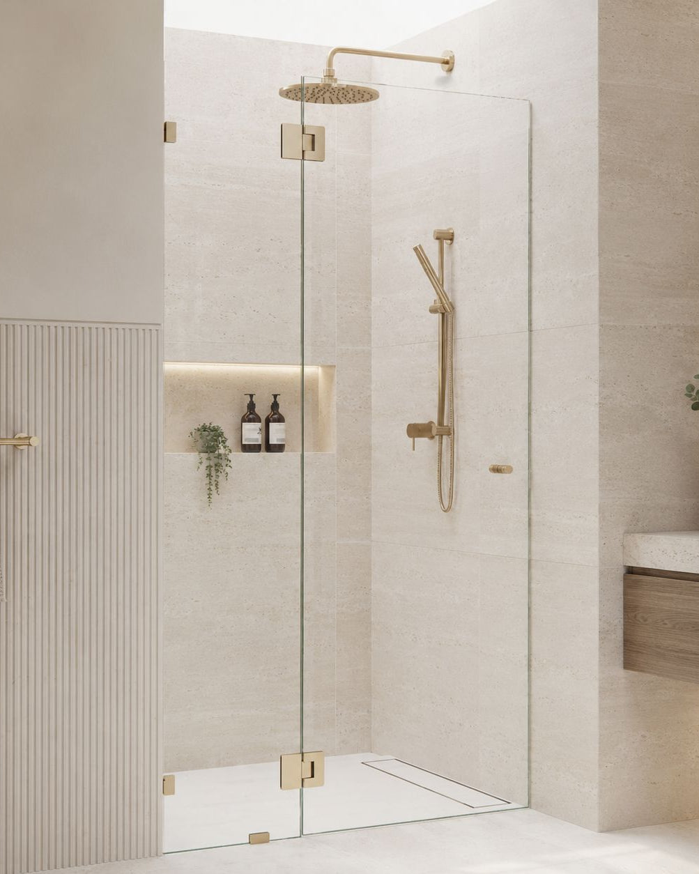 850mm frameless hinged wall to wall shower screen Shower Screens Arova