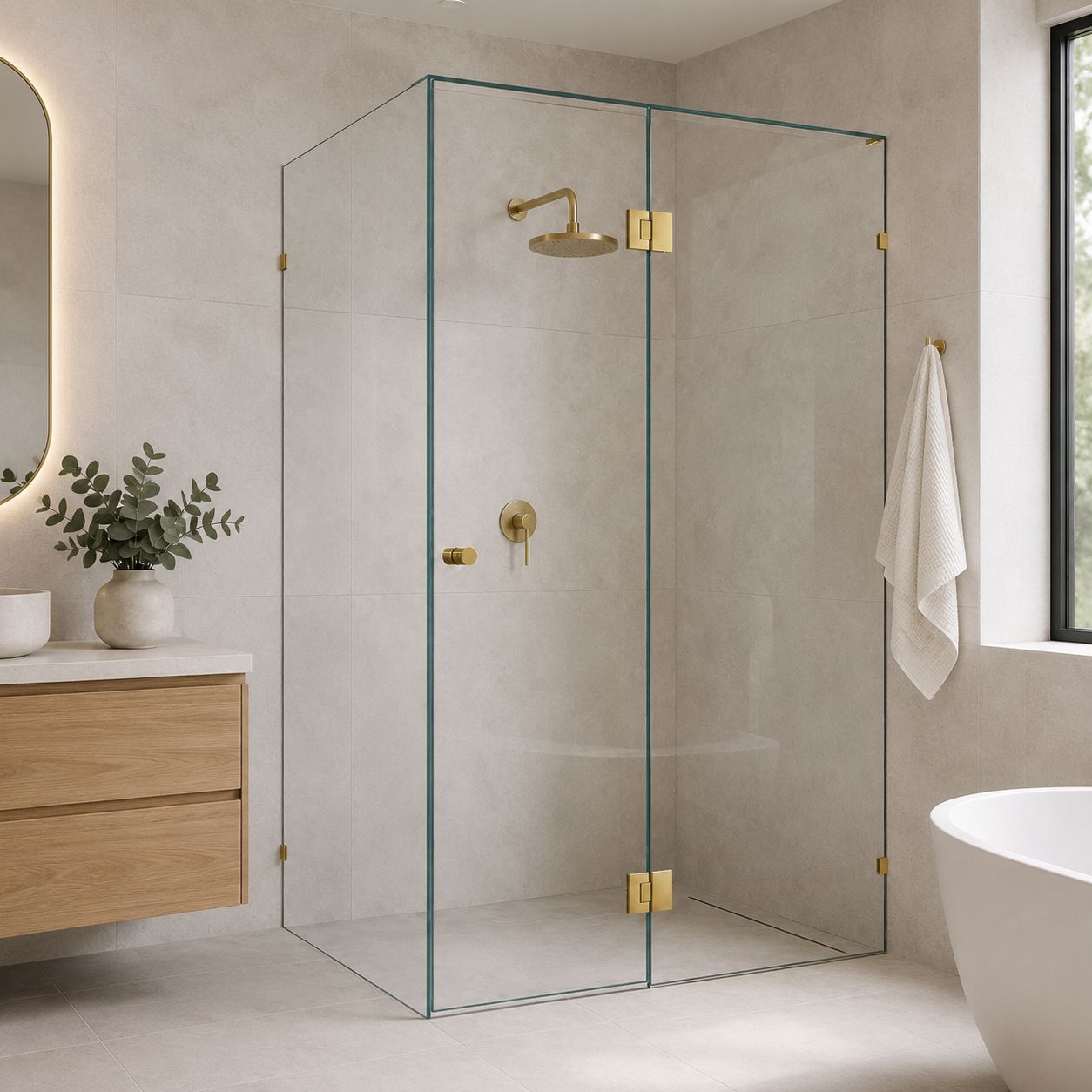 1450mm Frameless Corner Shower Screen Shower Screens Arova