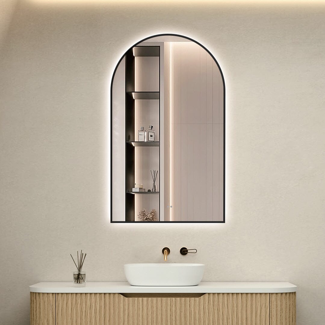 Achi Black Frame Arch Led Bathroom Mirror Anti-Fog Dimmable LED Mirror Arova