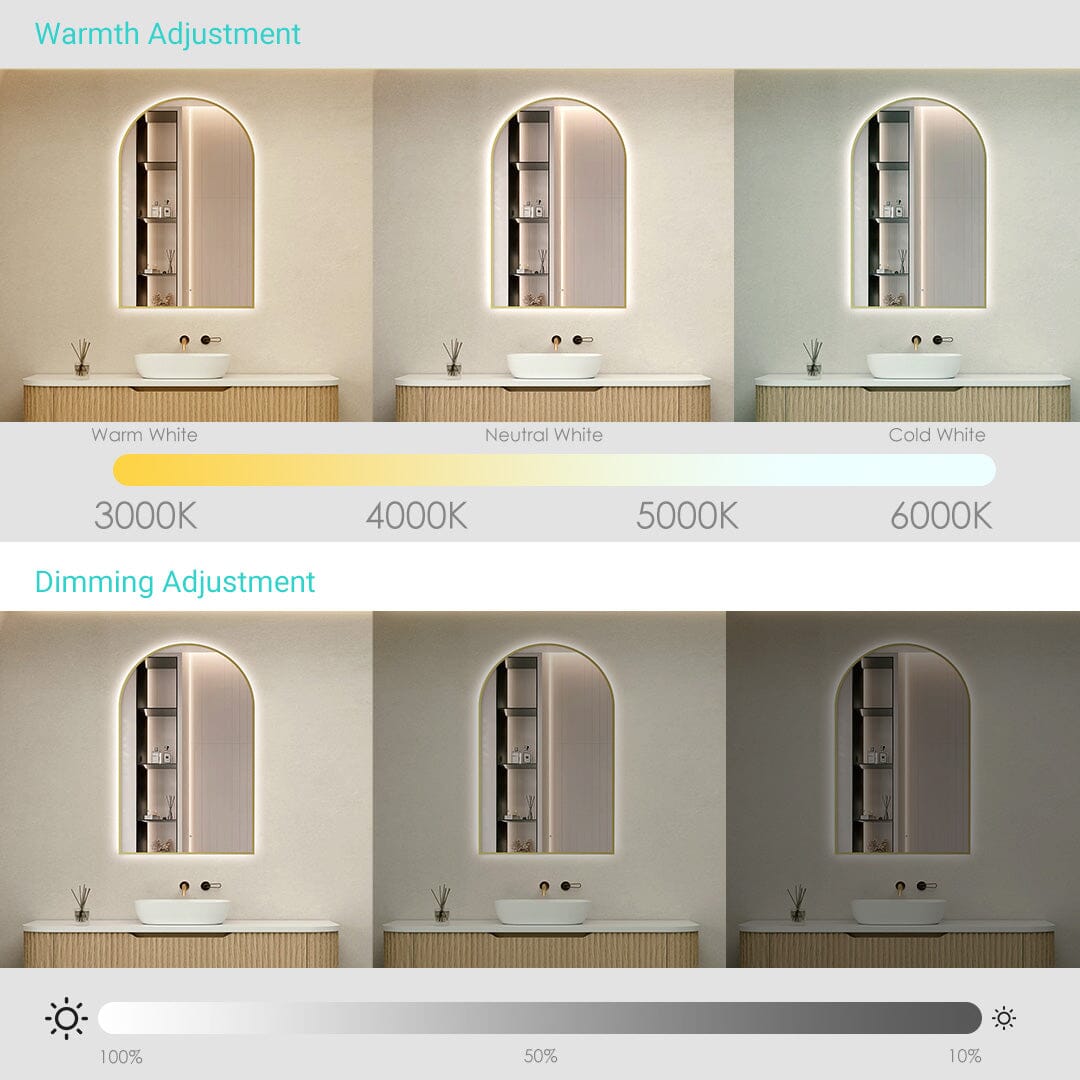 Achi Frameless Arch Led Bathroom Mirror Anti-Fog Dimmable LED Mirror Arova