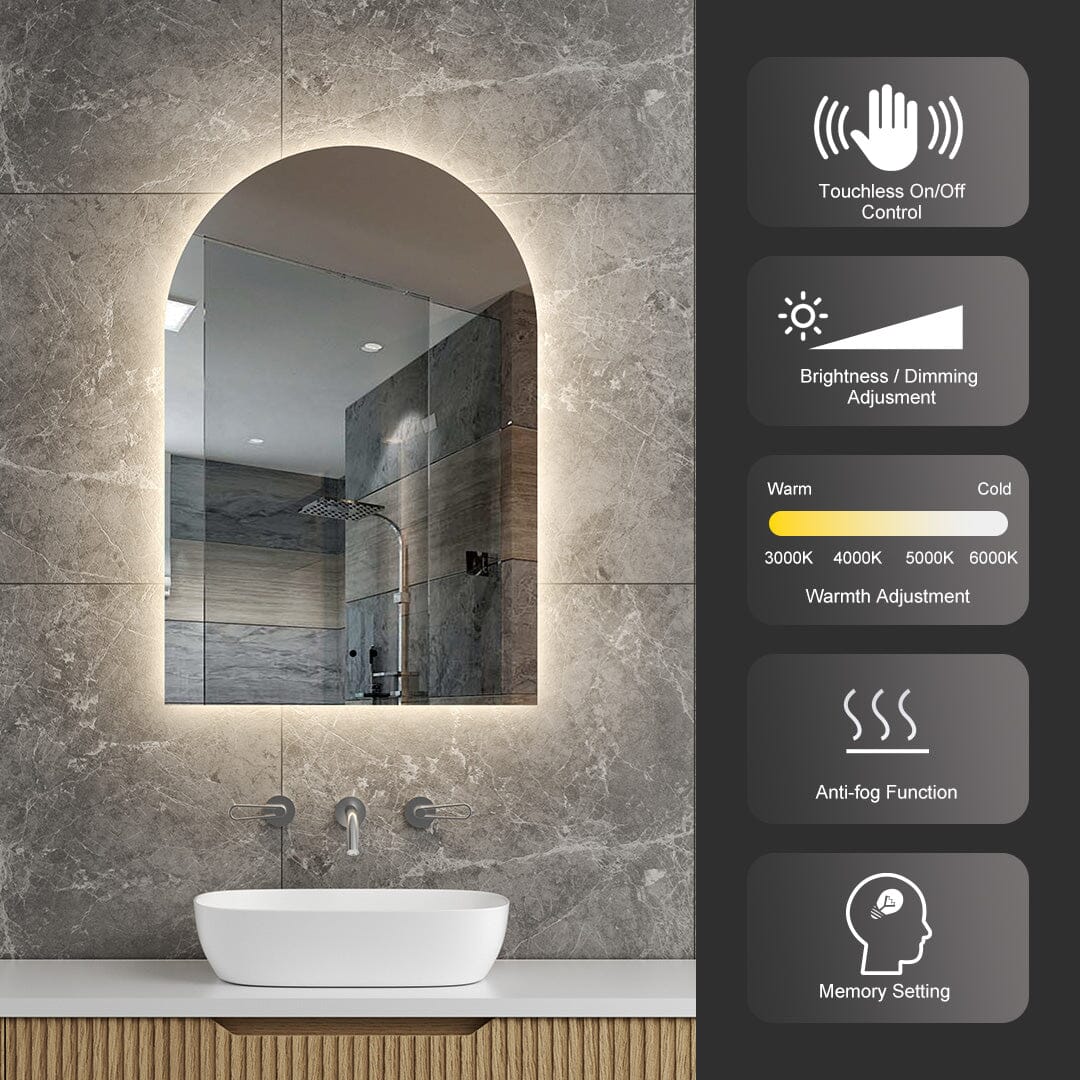 Achi Gold Frame Arch Led Bathroom Mirror Anti-Fog Dimmable LED Mirror Arova