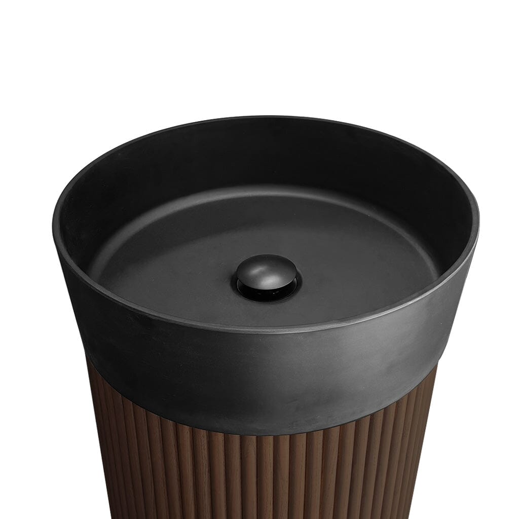 Aero Freestanding Small Vanity Dark Walnut with Black Solid Surface Basin Vanities Arova