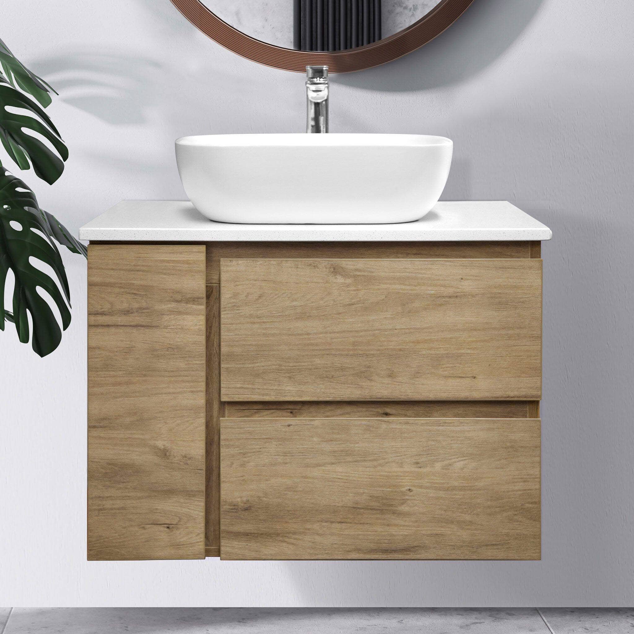 ALBANY 750mm Oak Timber Wall Hung Vanity + Luxe Stone Top AROVA
