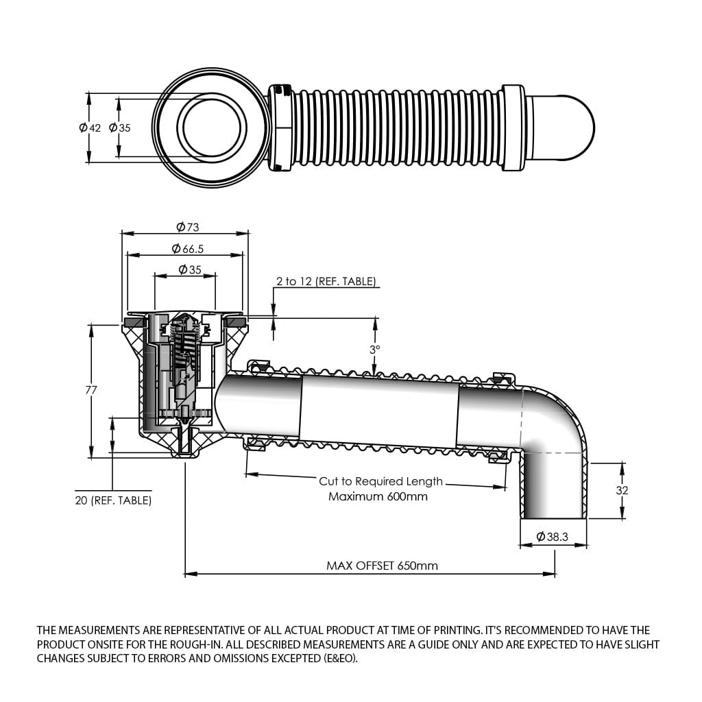 Bath Bend Pop Down with Connector - Chrome Baths Arova