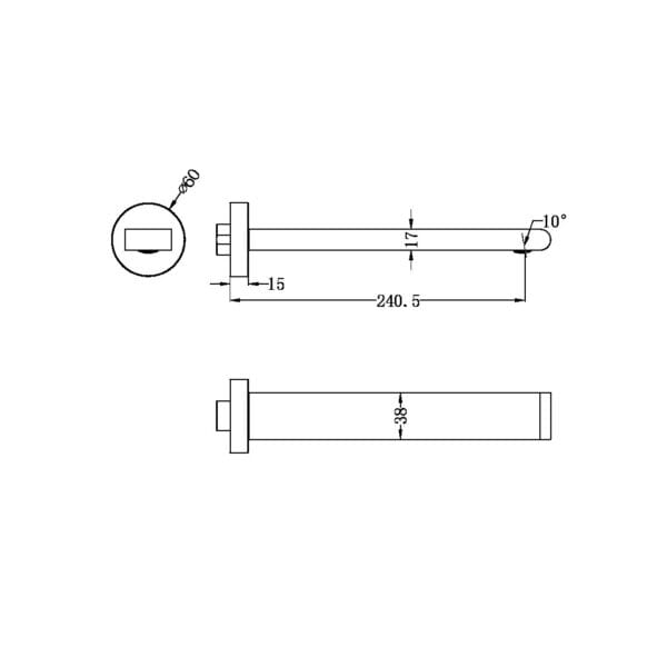 BIANCA FIXED BASIN/BATH SPOUT ONLY 240MM MATTE BLACK Tapware Nero