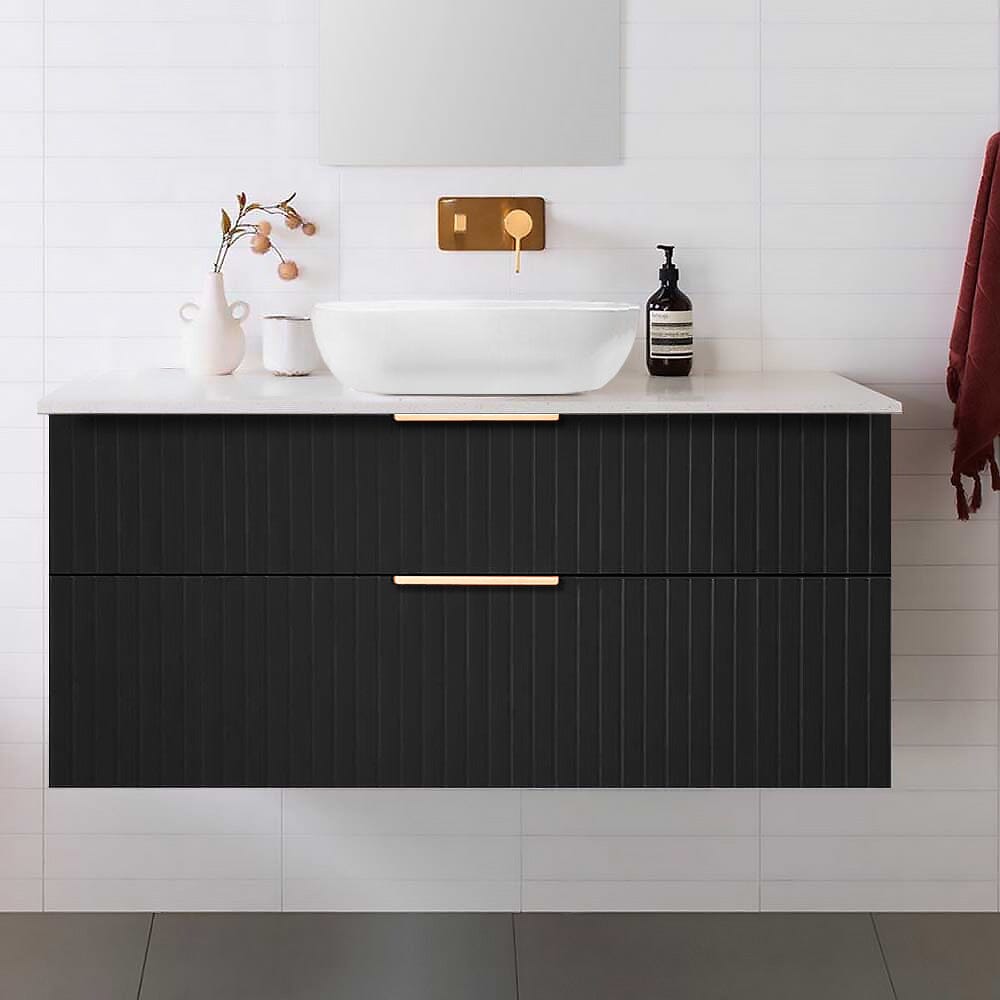 Bronte 1200mm Bathroom Vanity Matte Black & Luxe Stone Top Arova