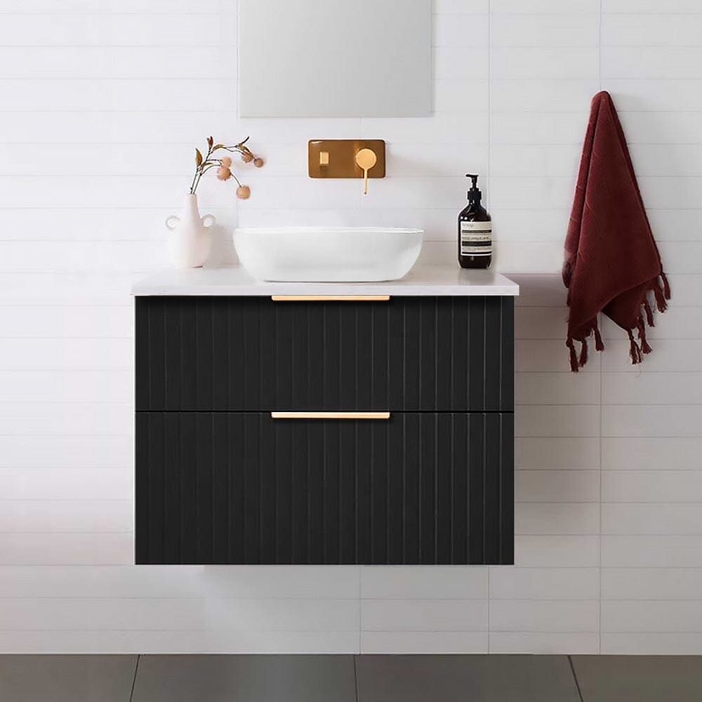 Bronte 750mm Bathroom Vanity Matte Black & Luxe Stone Top Arova