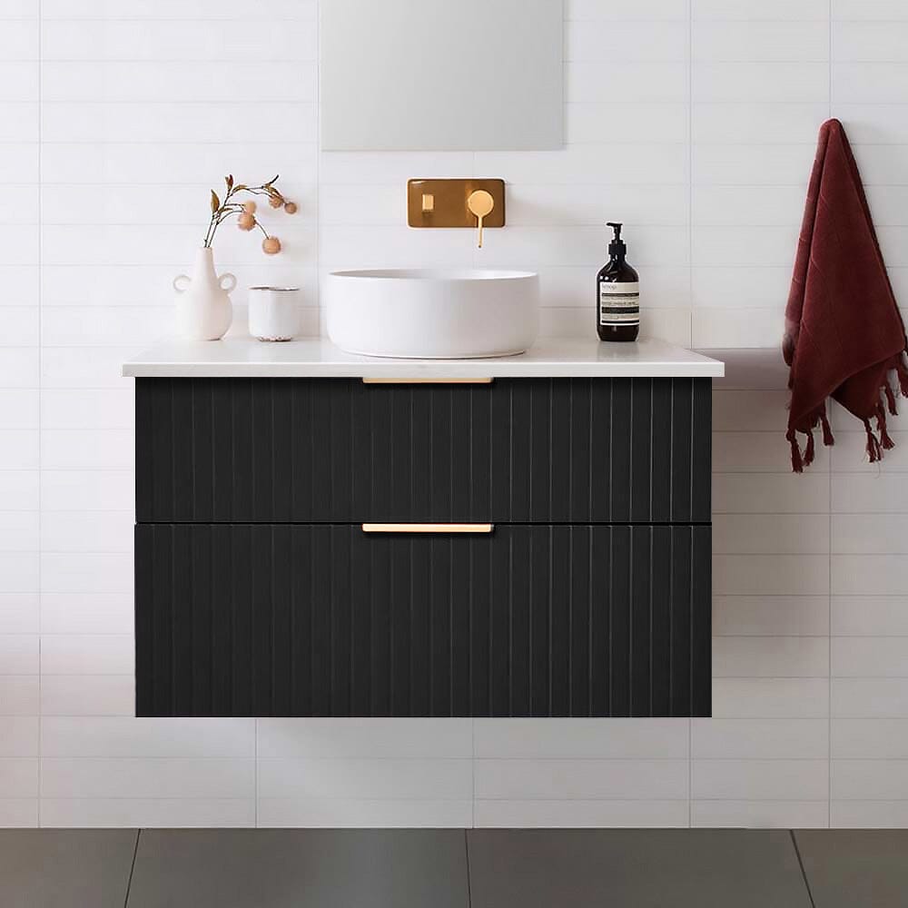 Bronte 900mm Bathroom Vanity Matte Black & Luxe Stone Top Arova