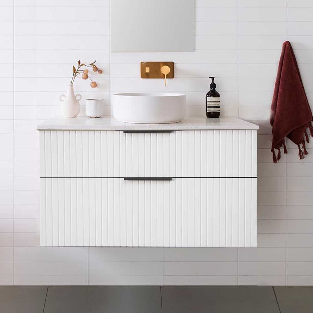 Bronte 900mm Bathroom Vanity Matte White & Bliss Stone Top Arova