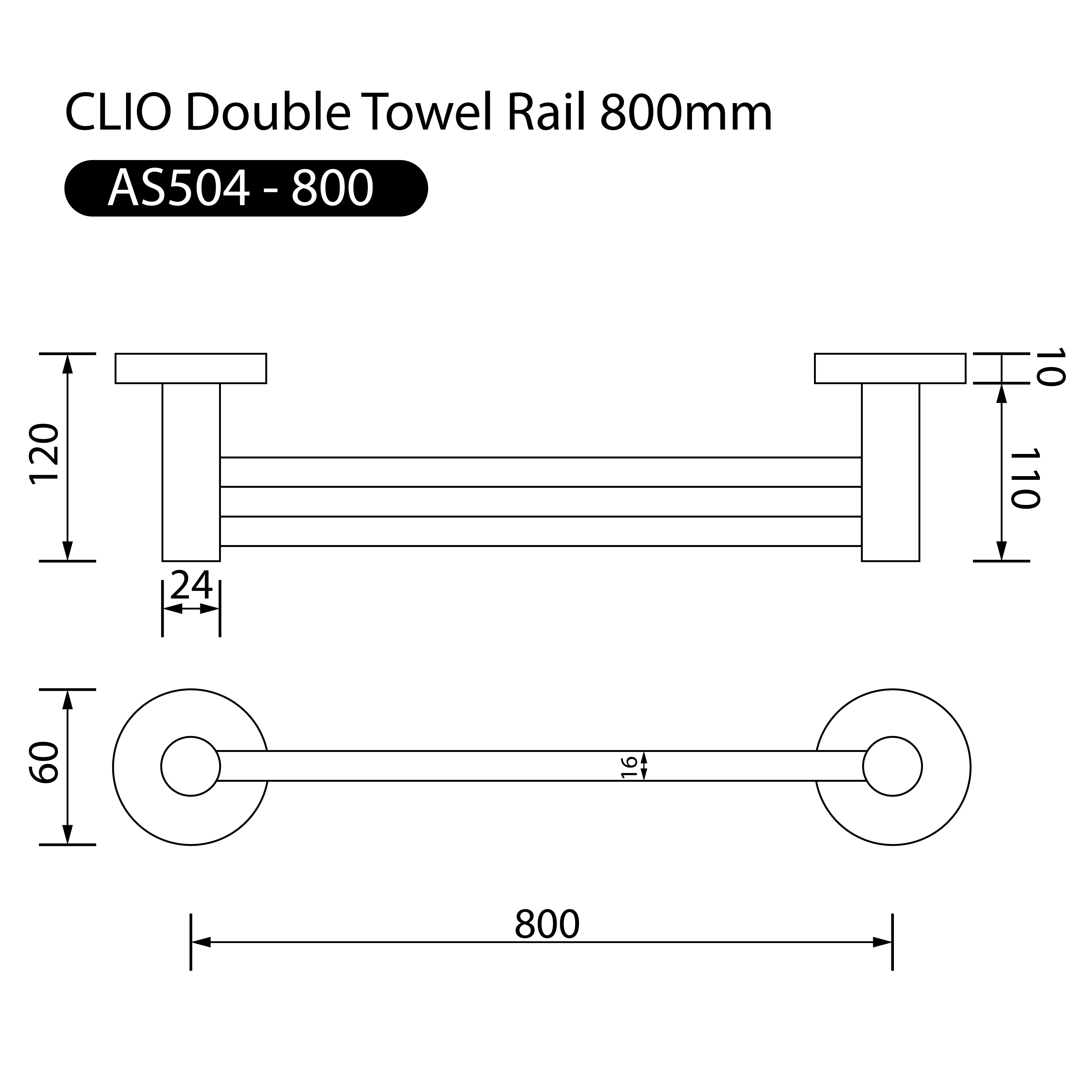 Clio Double Towel Rail 800mm Brushed Gold Accessories Arova