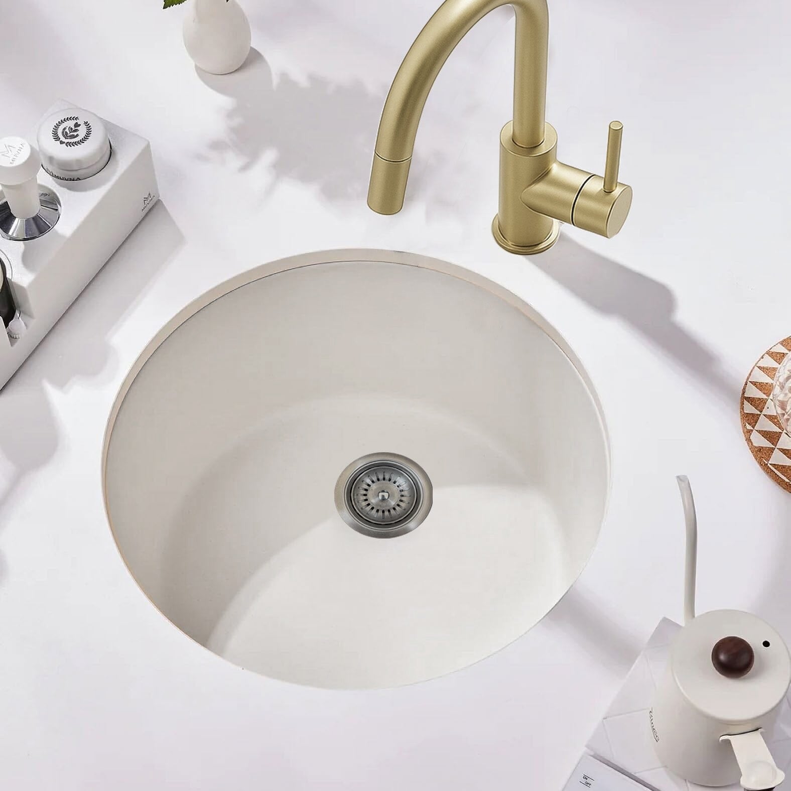 CLIO Polar White Granite 455mm Round Sink Top / Undermount Sinks Arova