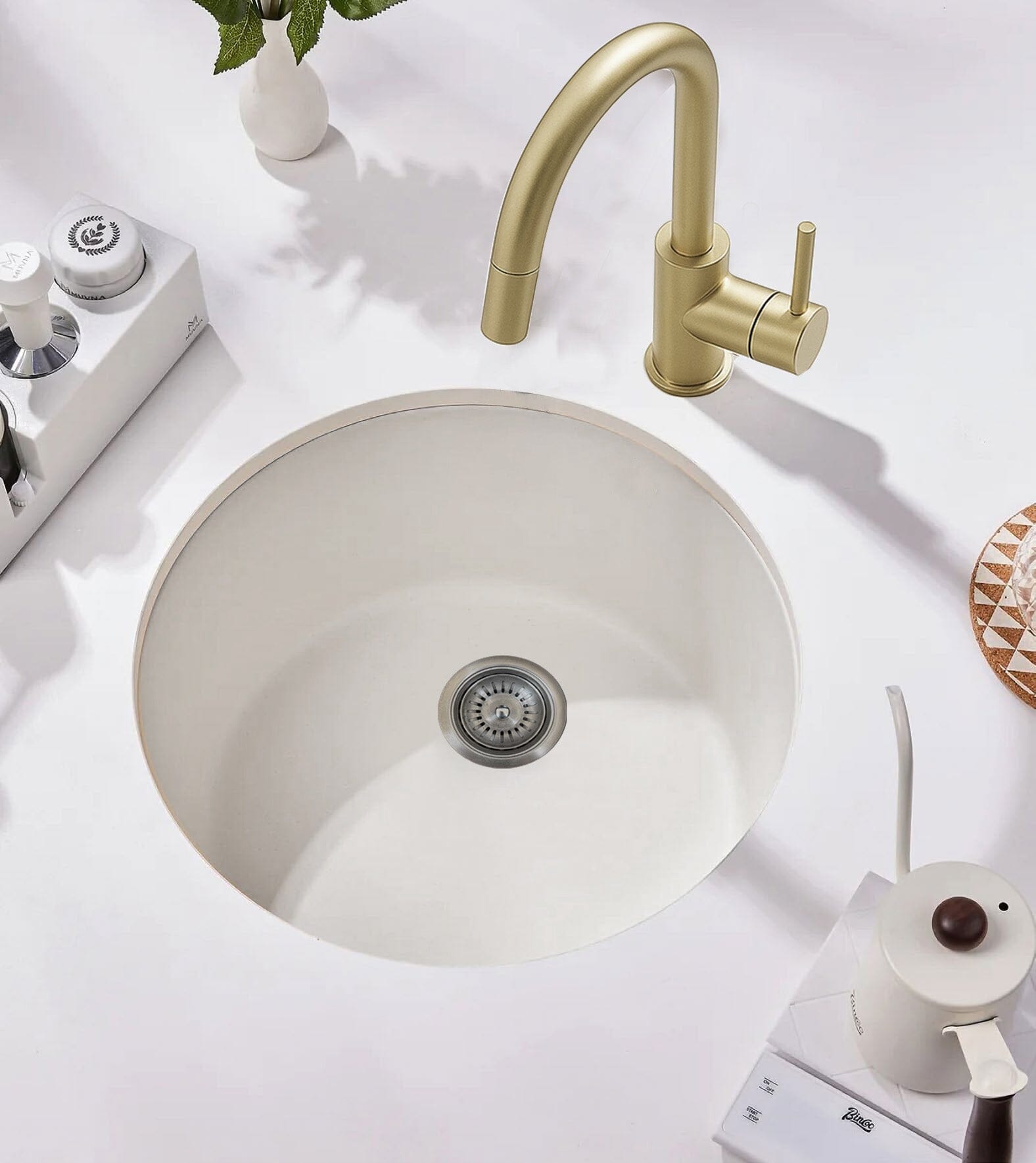 CLIO Polar White Granite 455mm Round Sink Top / Undermount Sinks Arova