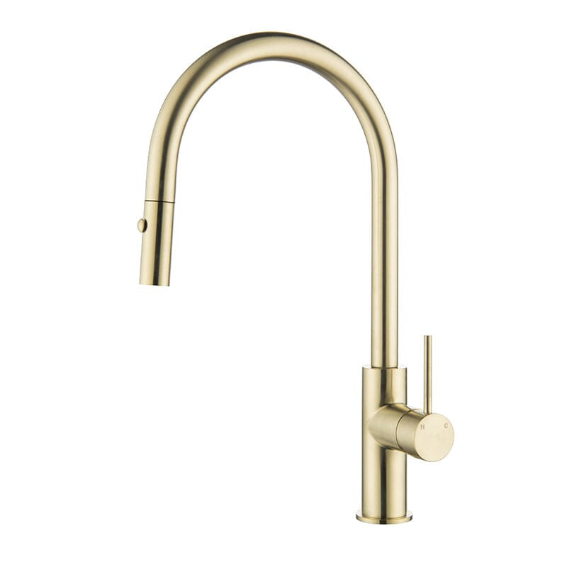 Clio Pull Out Kitchen Sink Mixer Tap with Spray Brushed Gold Tapware Arova