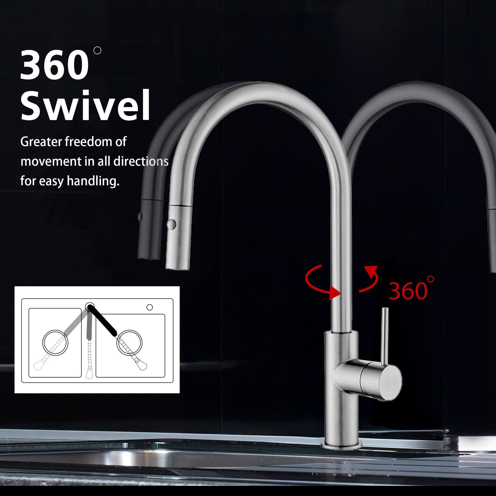 Clio Pull Out Kitchen Sink Mixer Tap with Spray Brushed Nickel Tapware Arova