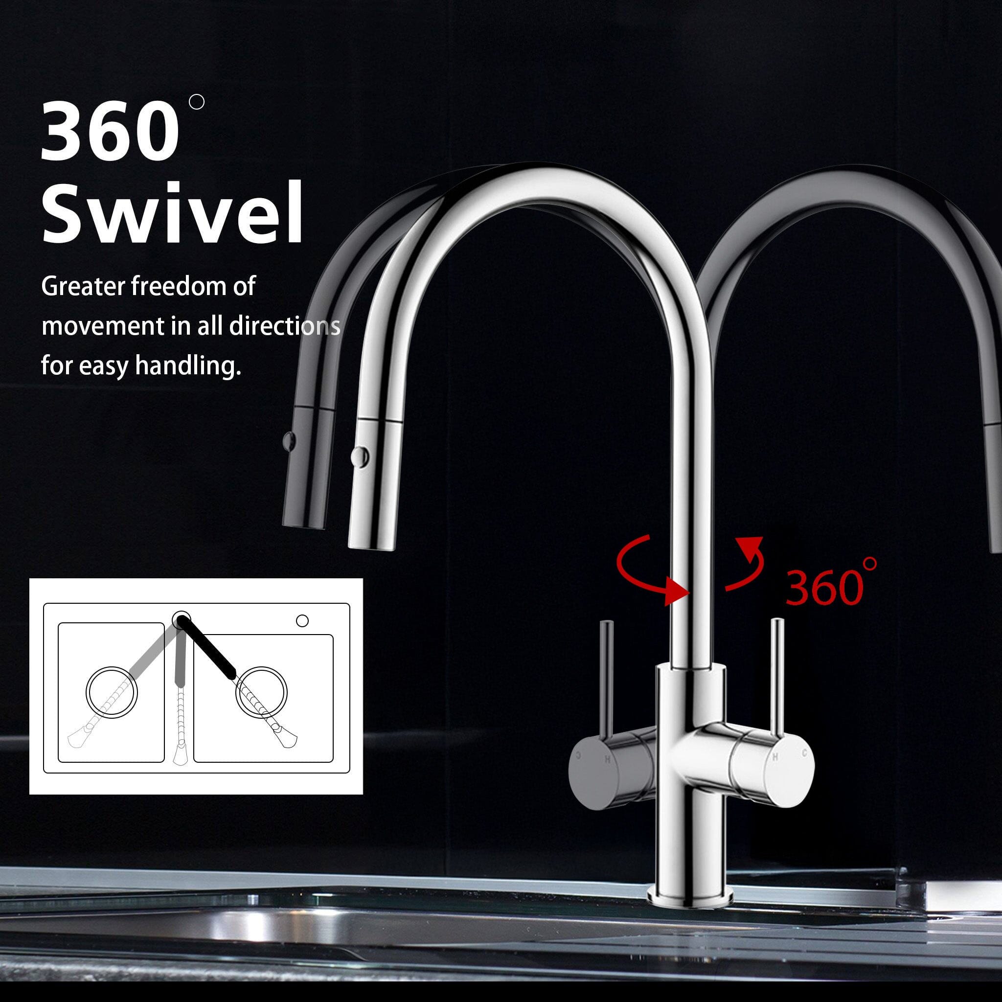 Clio Pull Out Kitchen Sink Mixer Tap with Spray Chrome Tapware Arova