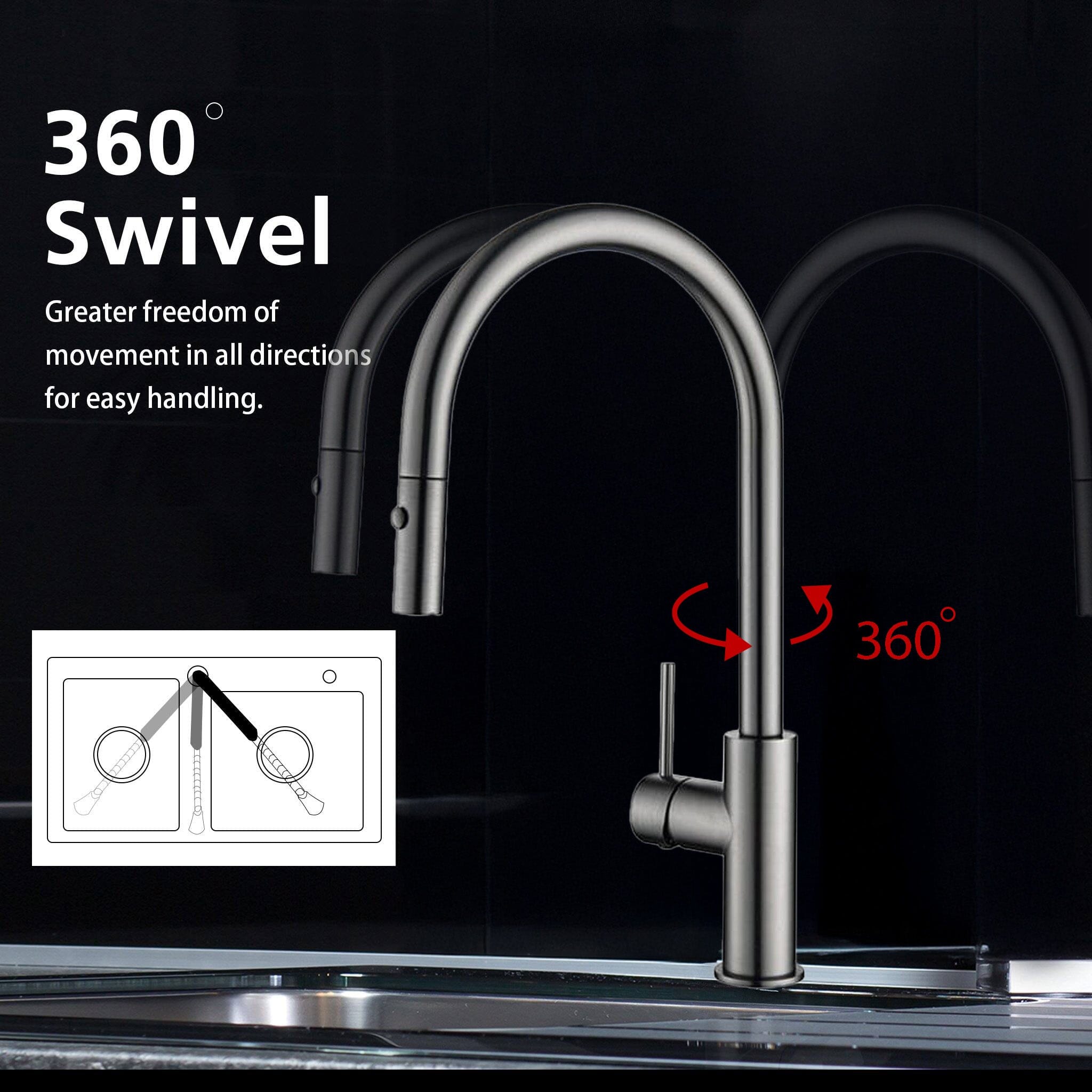 Clio Pull Out Kitchen Sink Mixer Tap with Spray Gunmetal Tapware Arova