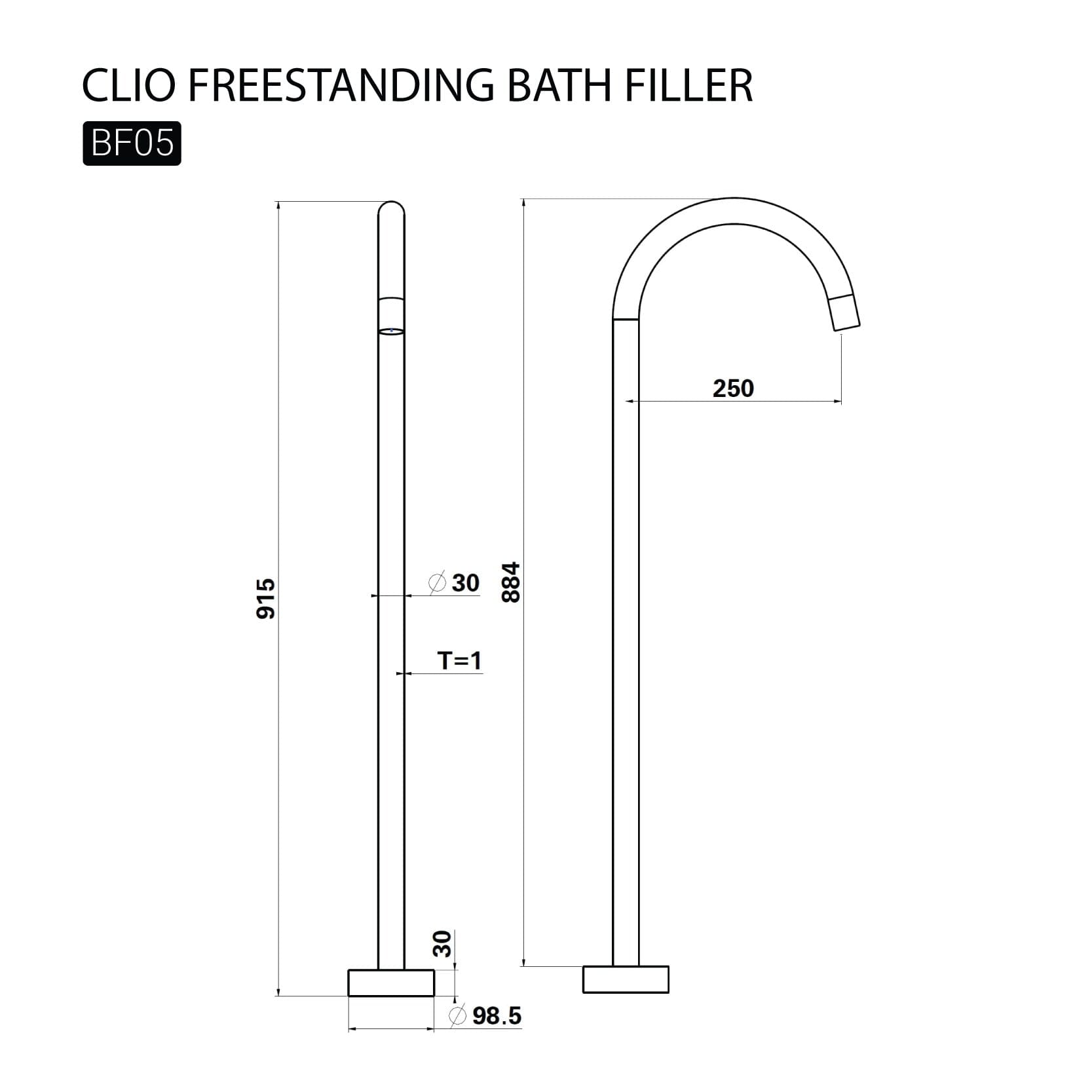 CLIO Round Freestanding Bath Spout Gunmetal Tapware Arova