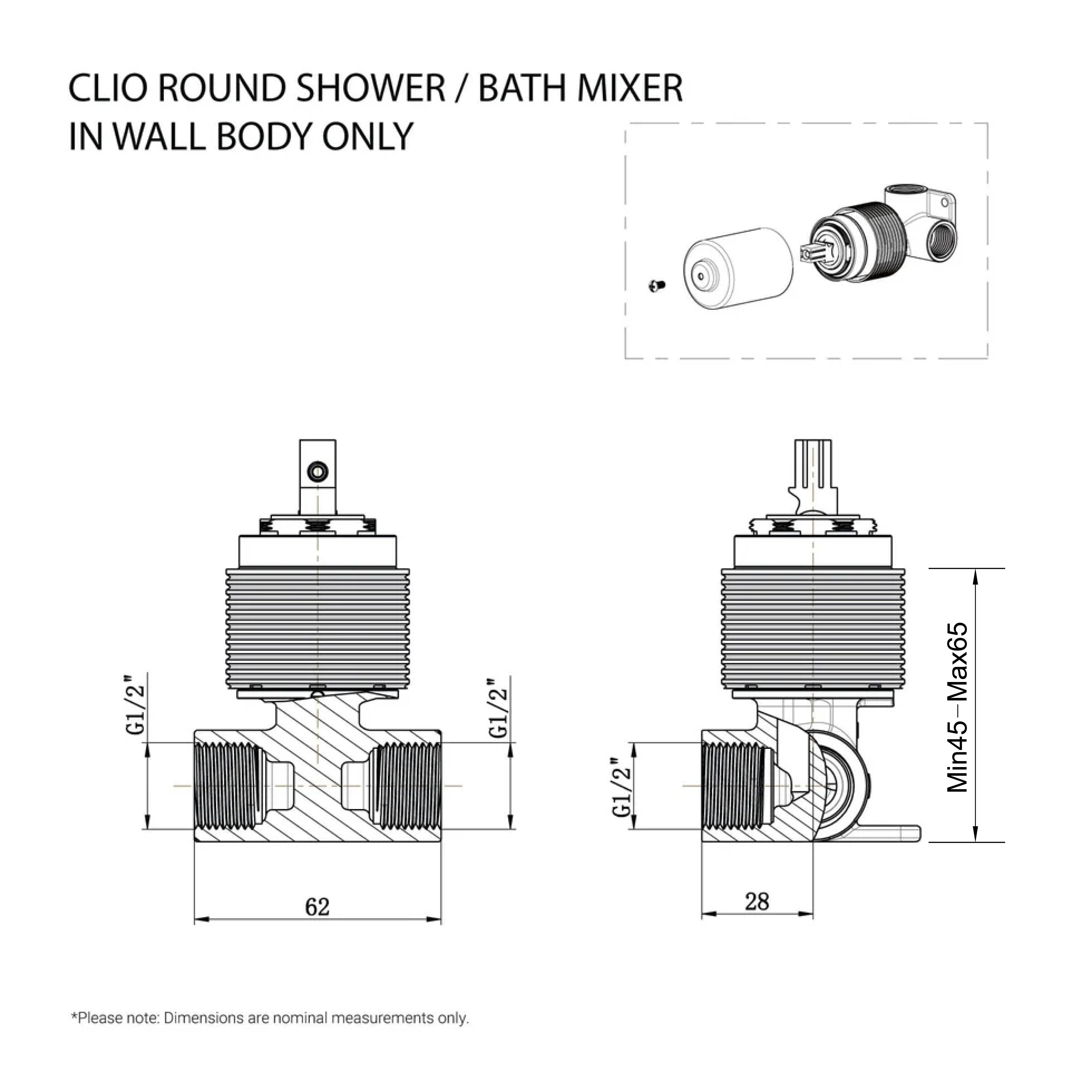 CLIO Round Shower / Bath Mixer - In Wall Body Only Tapware Arova