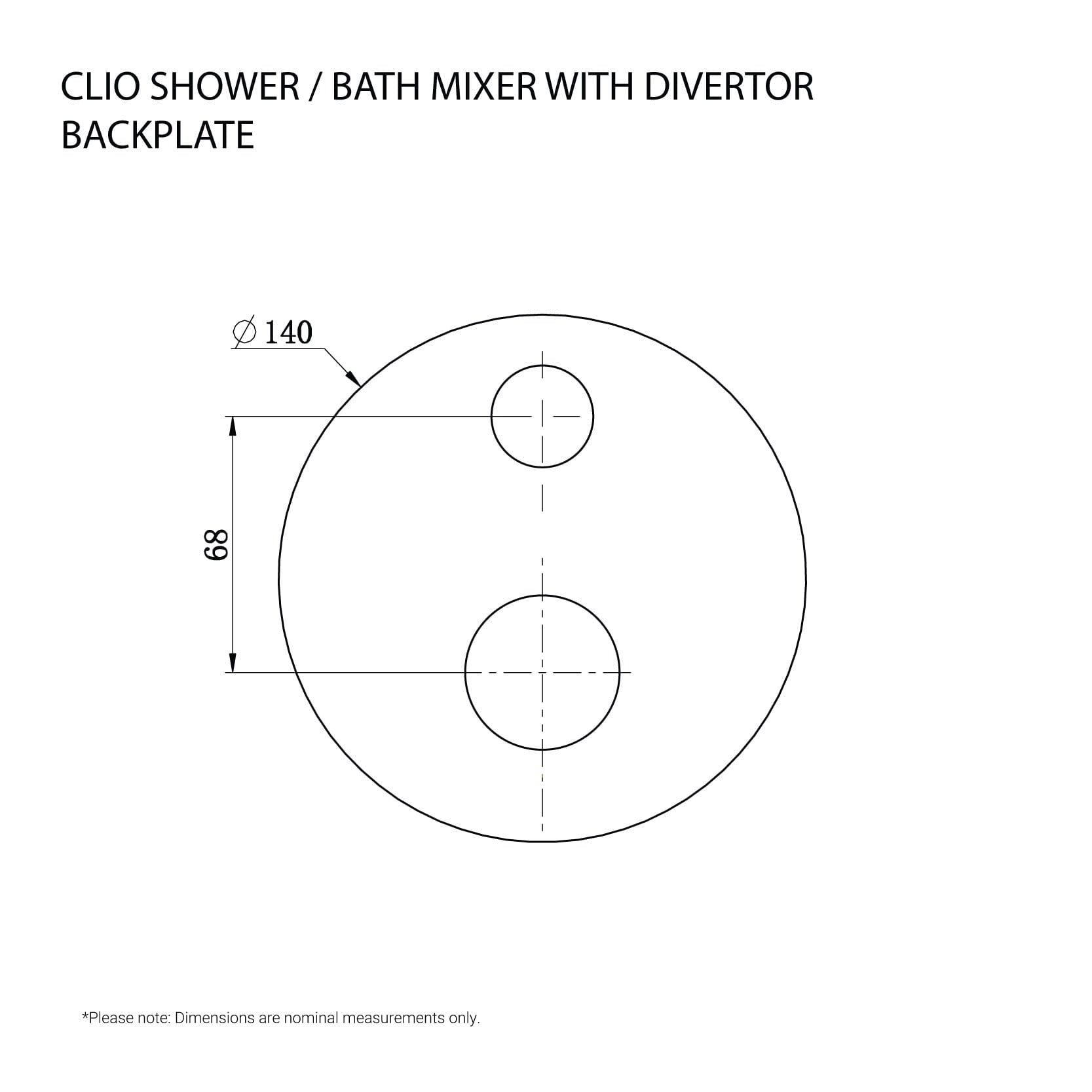 CLIO Round Shower / Bath Mixer with Diverter Backplate Brushed Nickel Tapware Arova 