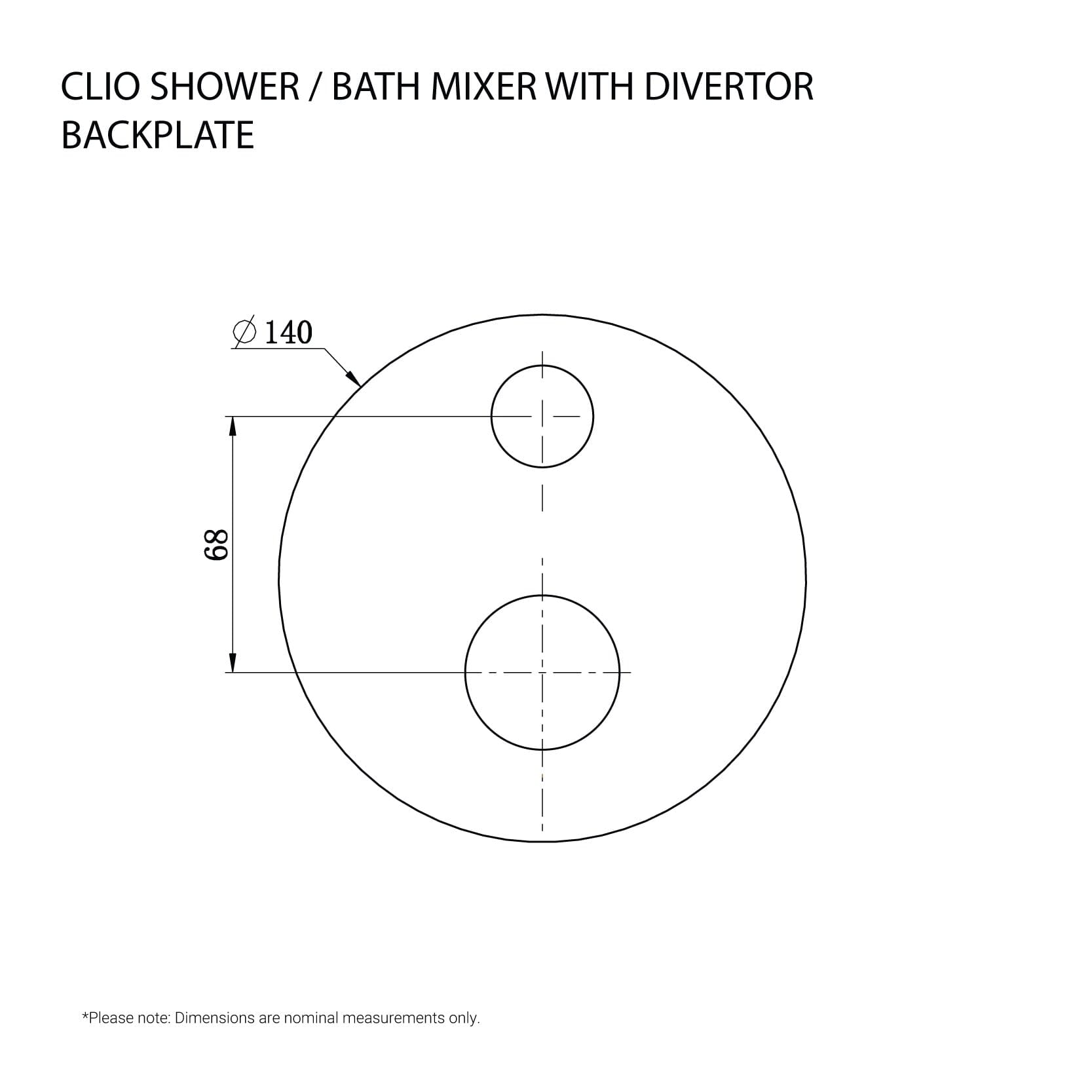 CLIO Round Shower / Bath Mixer with Diverter Backplate Chrome Tapware Arova