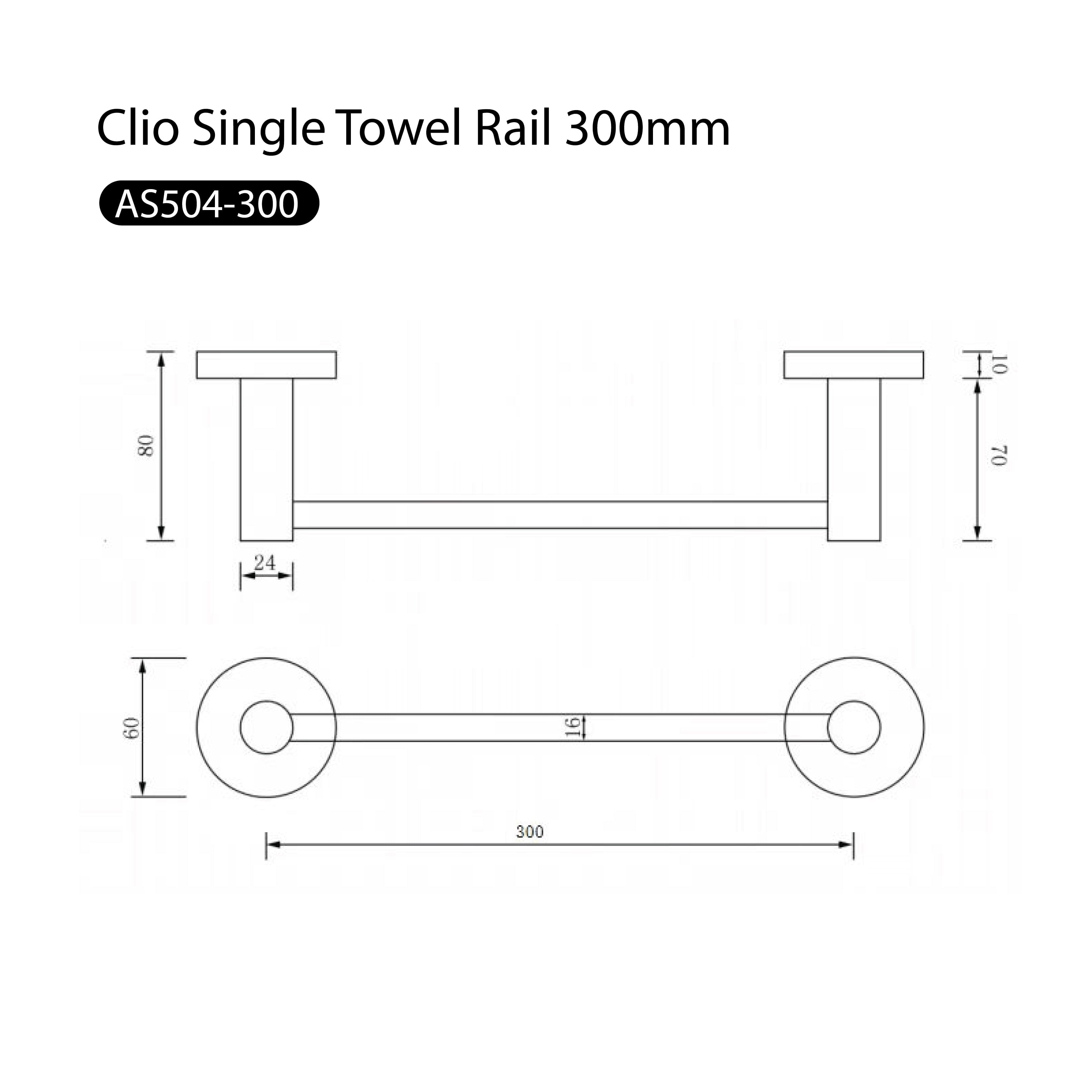 Clio Single Towel Rail 300mm Matte Black Accessories Arova