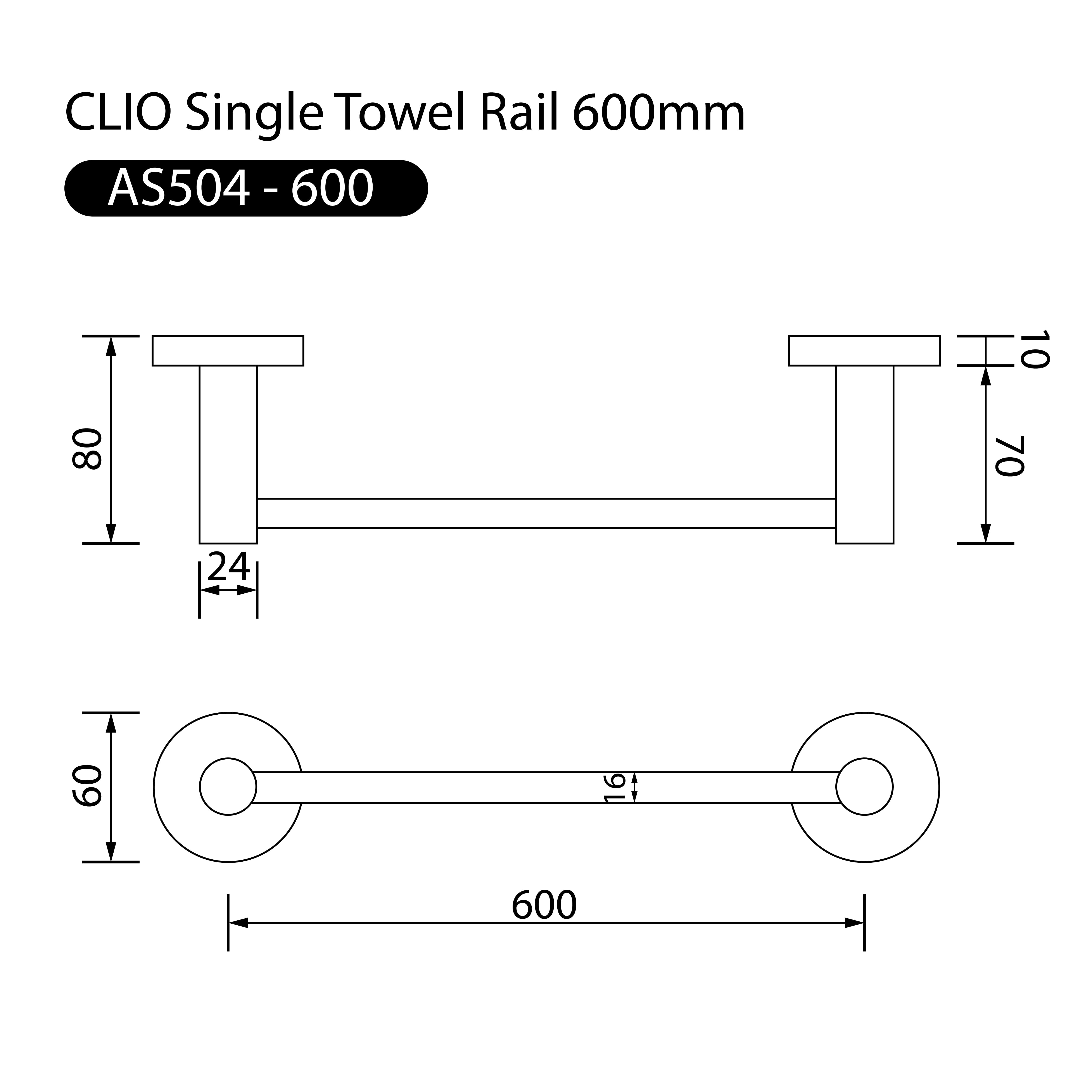 Clio Single Towel Rail 600mm Brushed Gold Accessories Arova