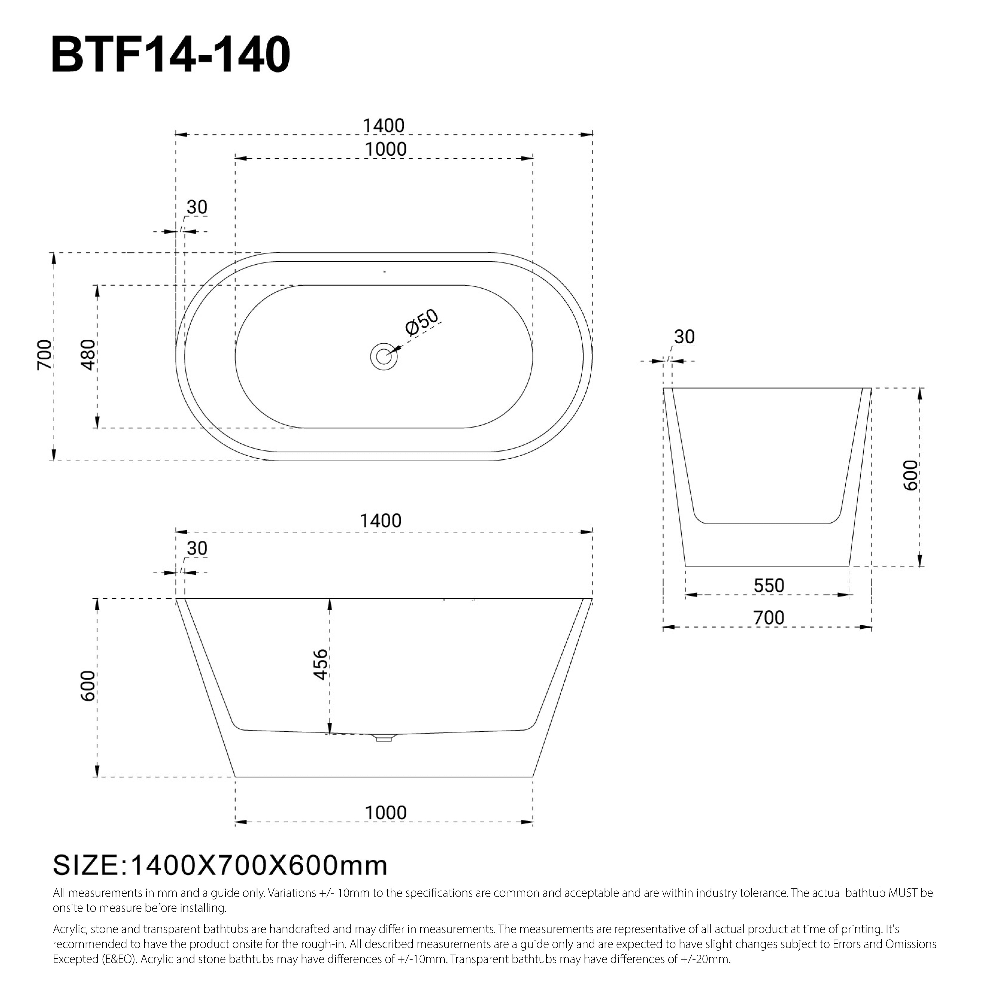 CORA 1400mm Oval Freestanding Bath Gloss White Baths AROVA
