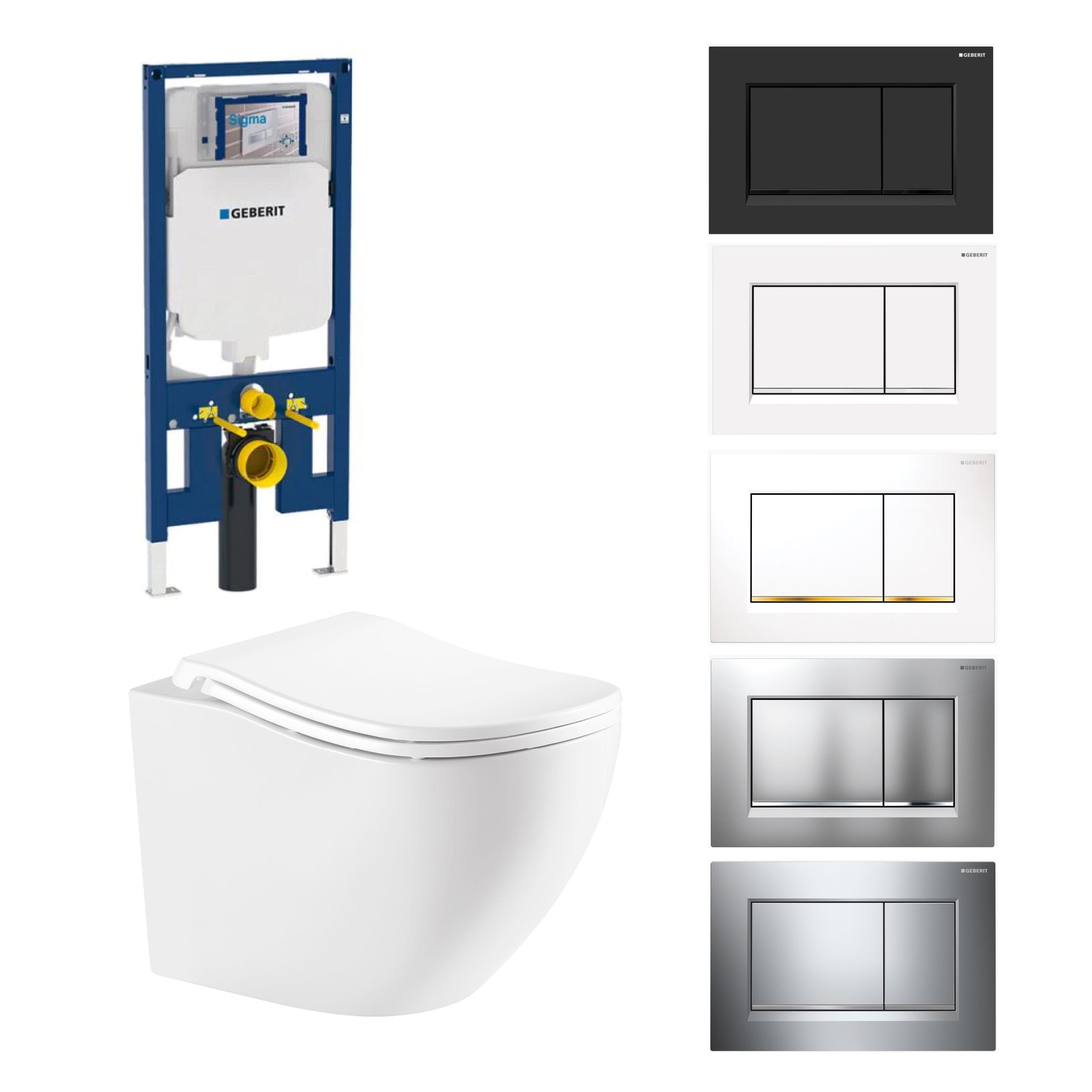 Curve52 Rimless Tornado Toilet Package - Geberit Sigma 8 Duofix In Wall Cistern & Square Button Arova