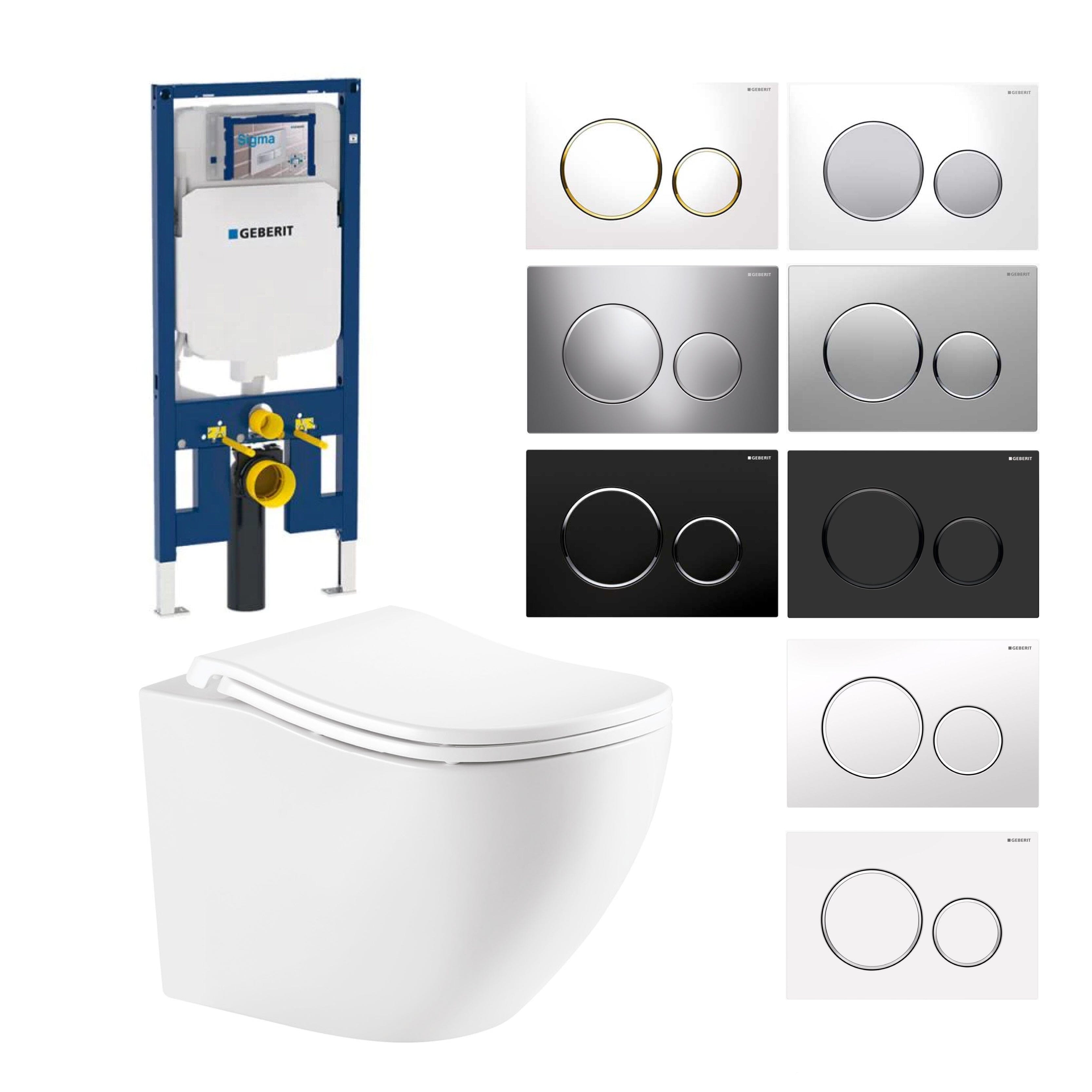 Curve52 Rimless Tornado Wall Hung Toilet Package - Geberit Sigma 8 Duofix In Wall Cistern & Round Button Arova