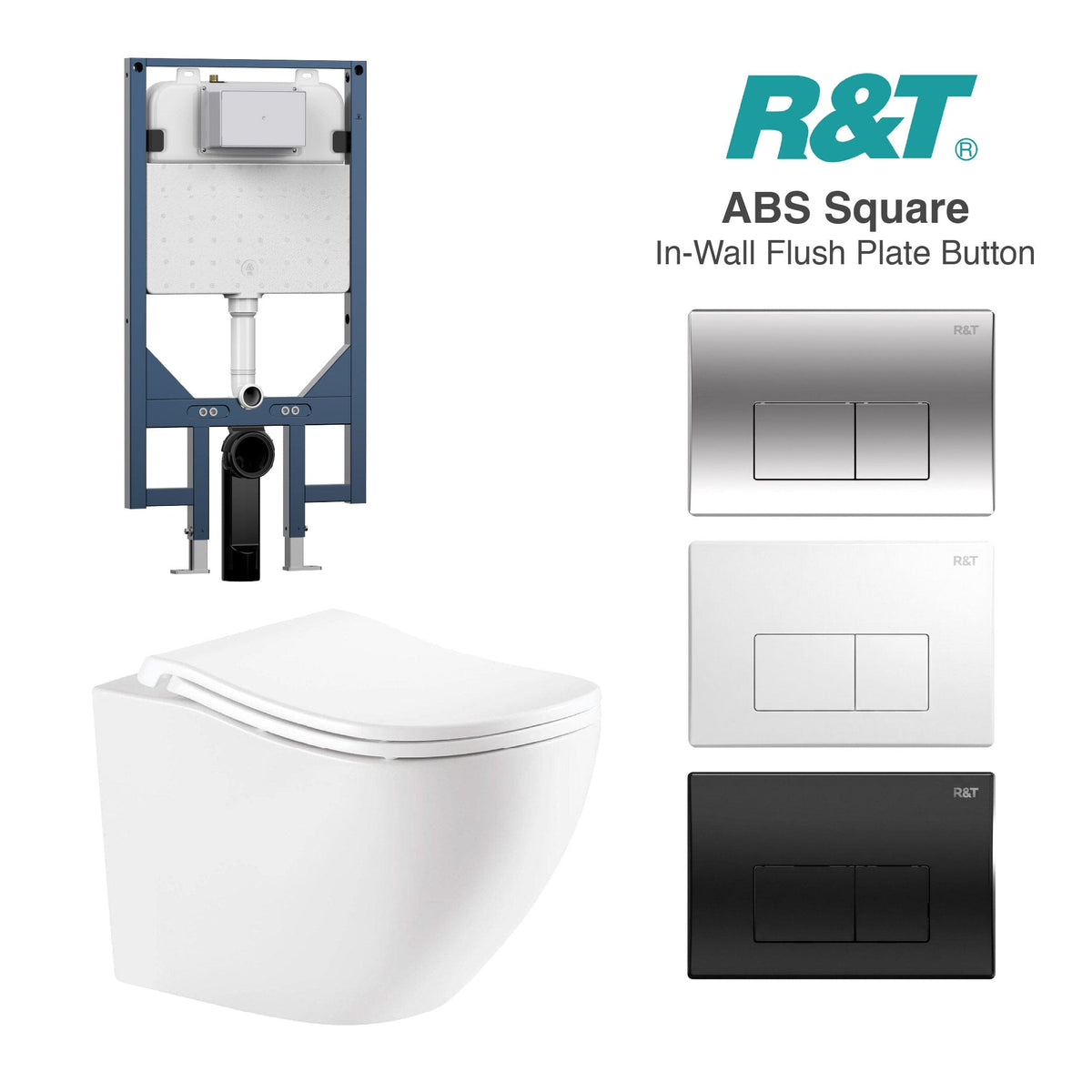Curve52 Rimless Tornado Wall Hung Toilet Package - R&T Cistern & ABS Square Button Arova
