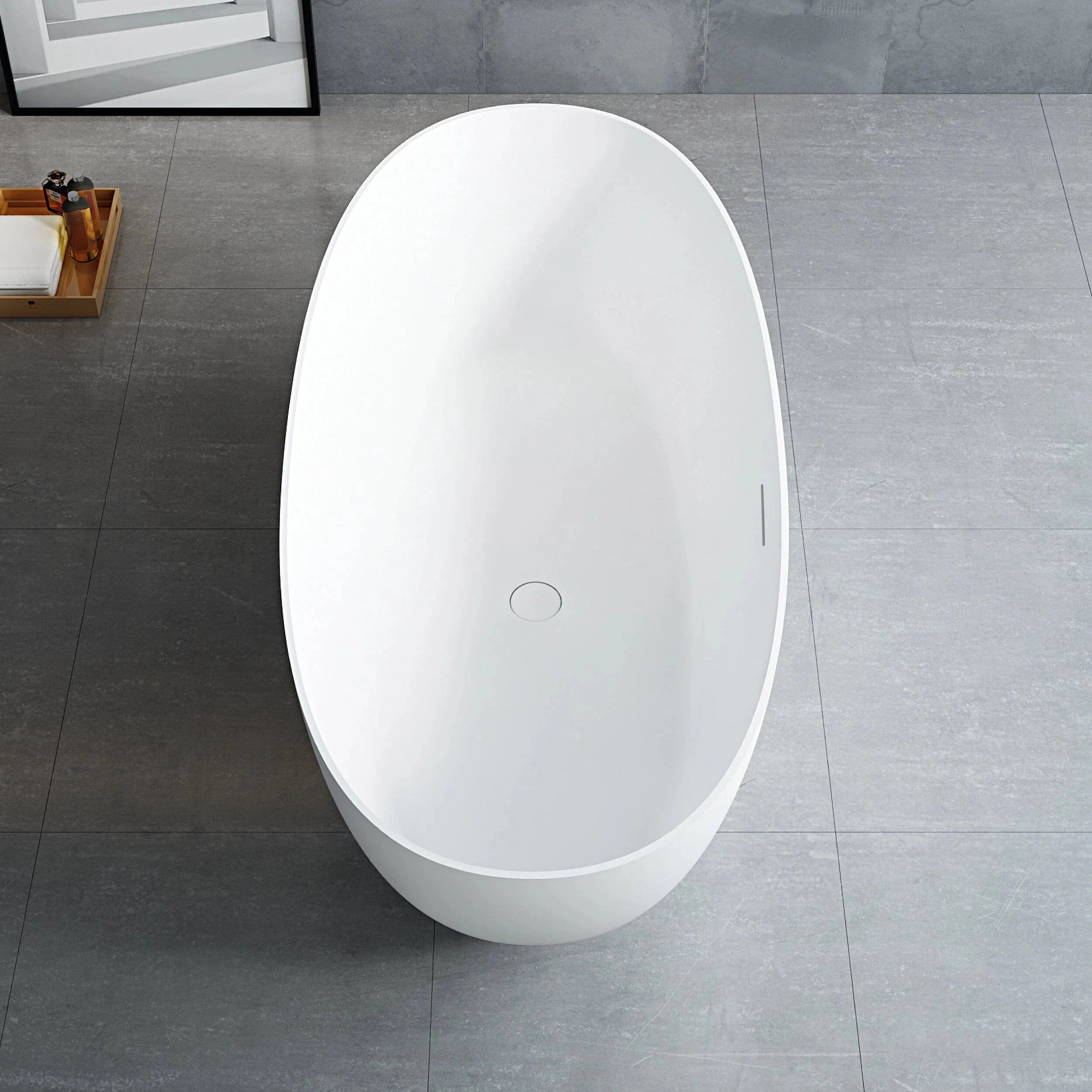 DAWN 1400mm Stone Bath with Overflow Freestanding Matte White Baths Arova