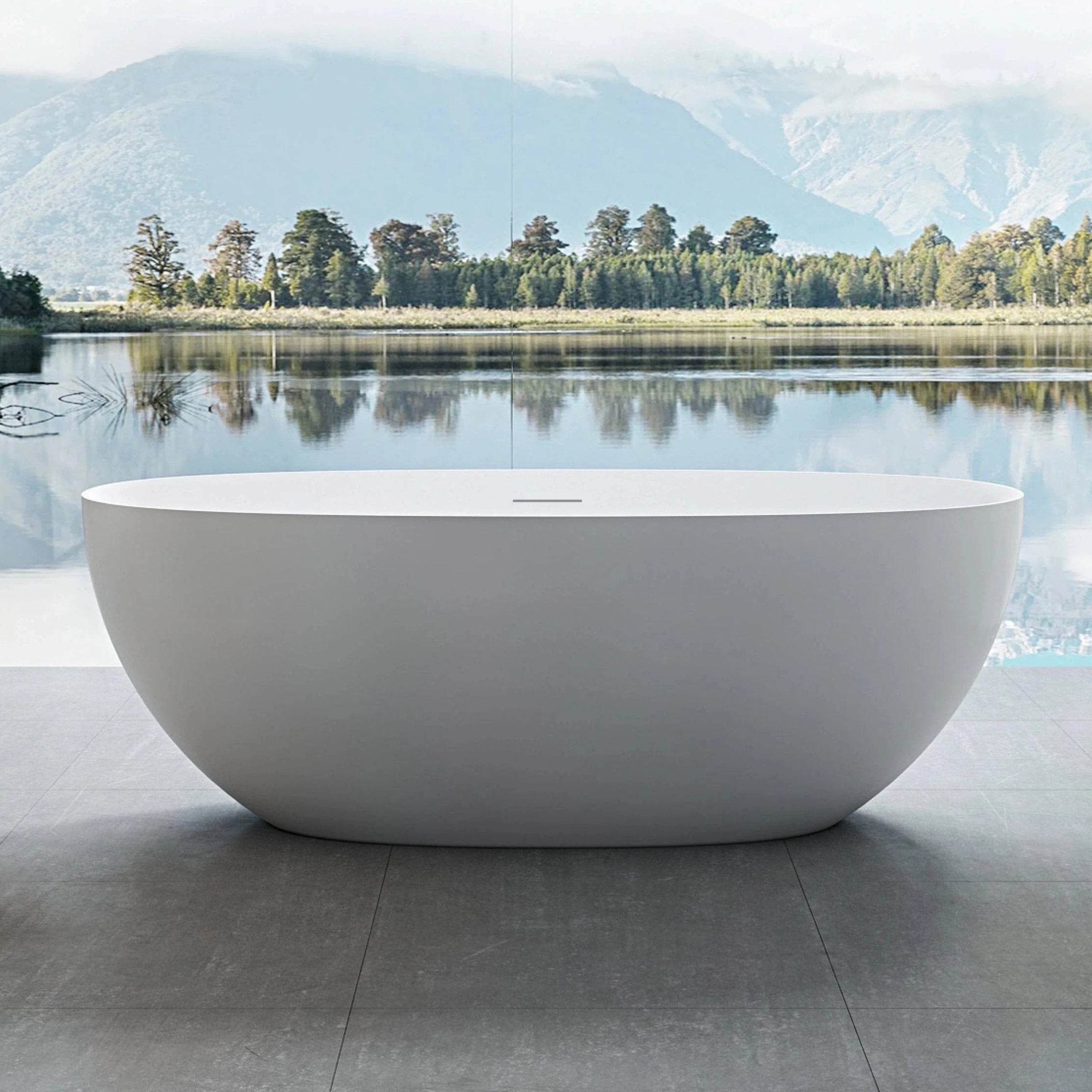 DAWN 1500mm Stone Bath with Overflow Freestanding Matte White Baths Arova