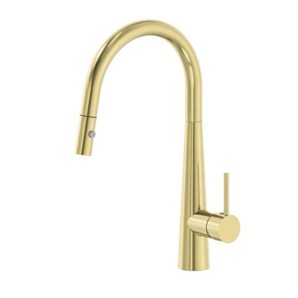 DOLCE PULL OUT SINK MIXER WITH VEGIE SPRAY FUNCTION BRUSHED GOLD NR581009cBG Nero Tapware Nero