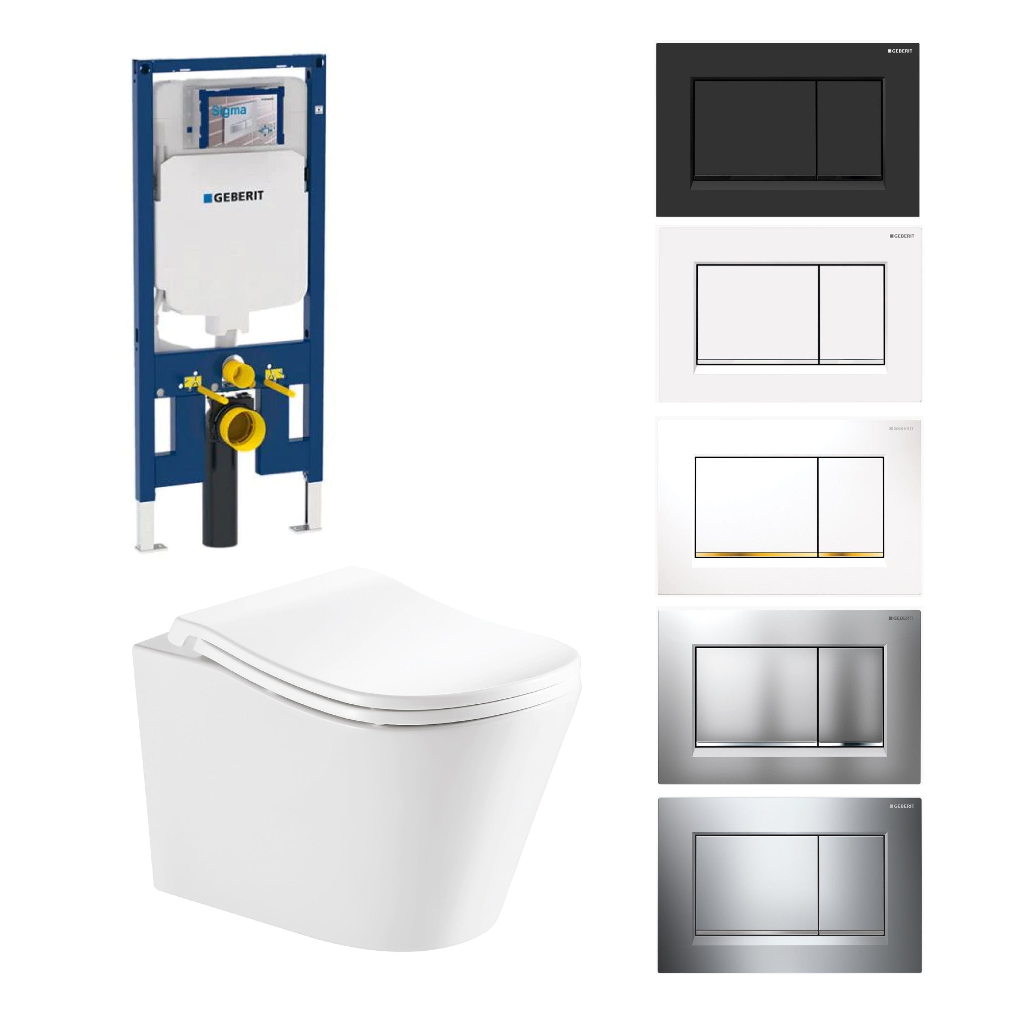 Edge52 Rimless Tornado Toilet Package - Geberit Sigma 8 Duofix In Wall Cistern & Square Button Arova