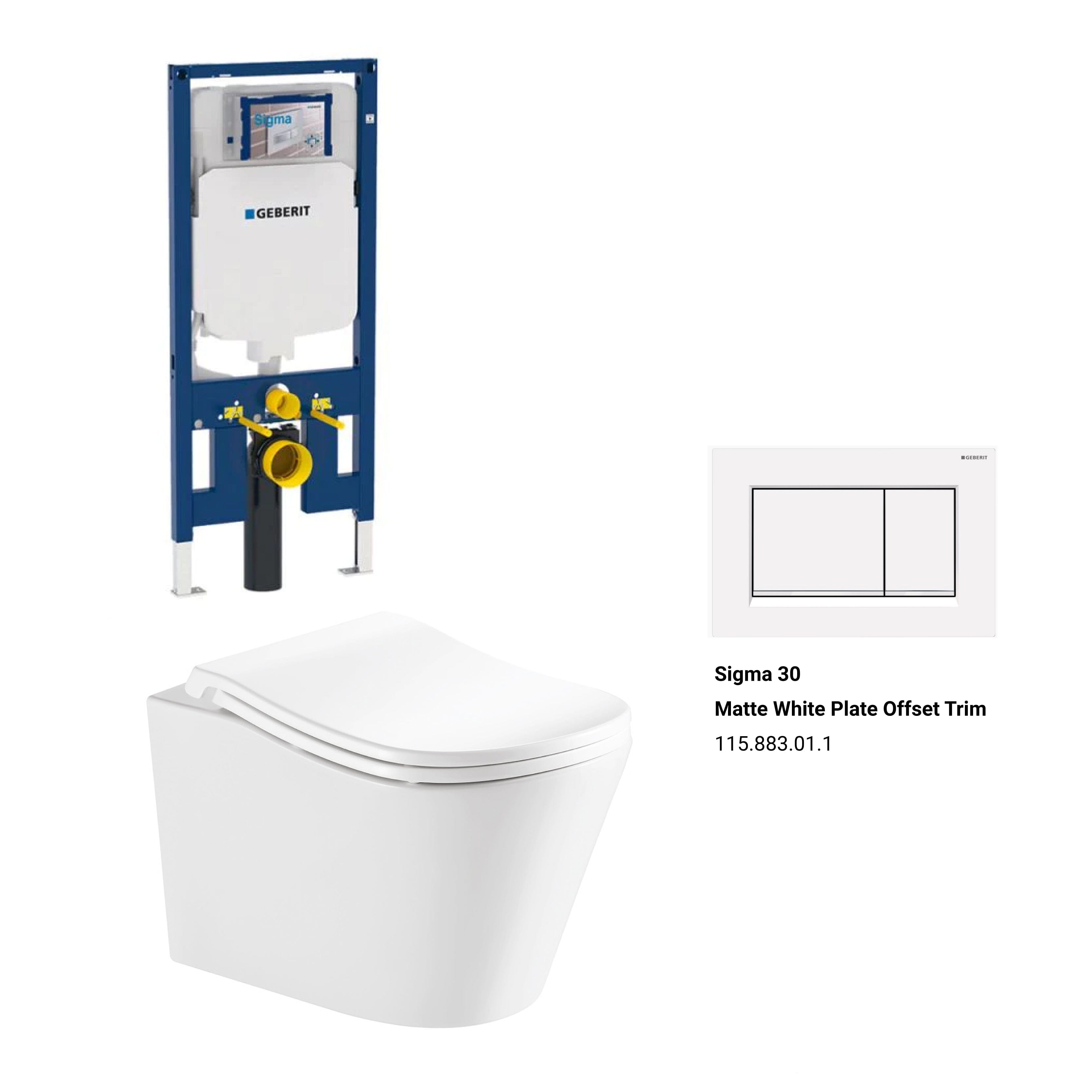Edge52 Rimless Tornado Toilet Package - Geberit Sigma 8 Duofix In Wall Cistern & Square Button Arova Fingerprint-resistant matt white plate & buttons with offset trim