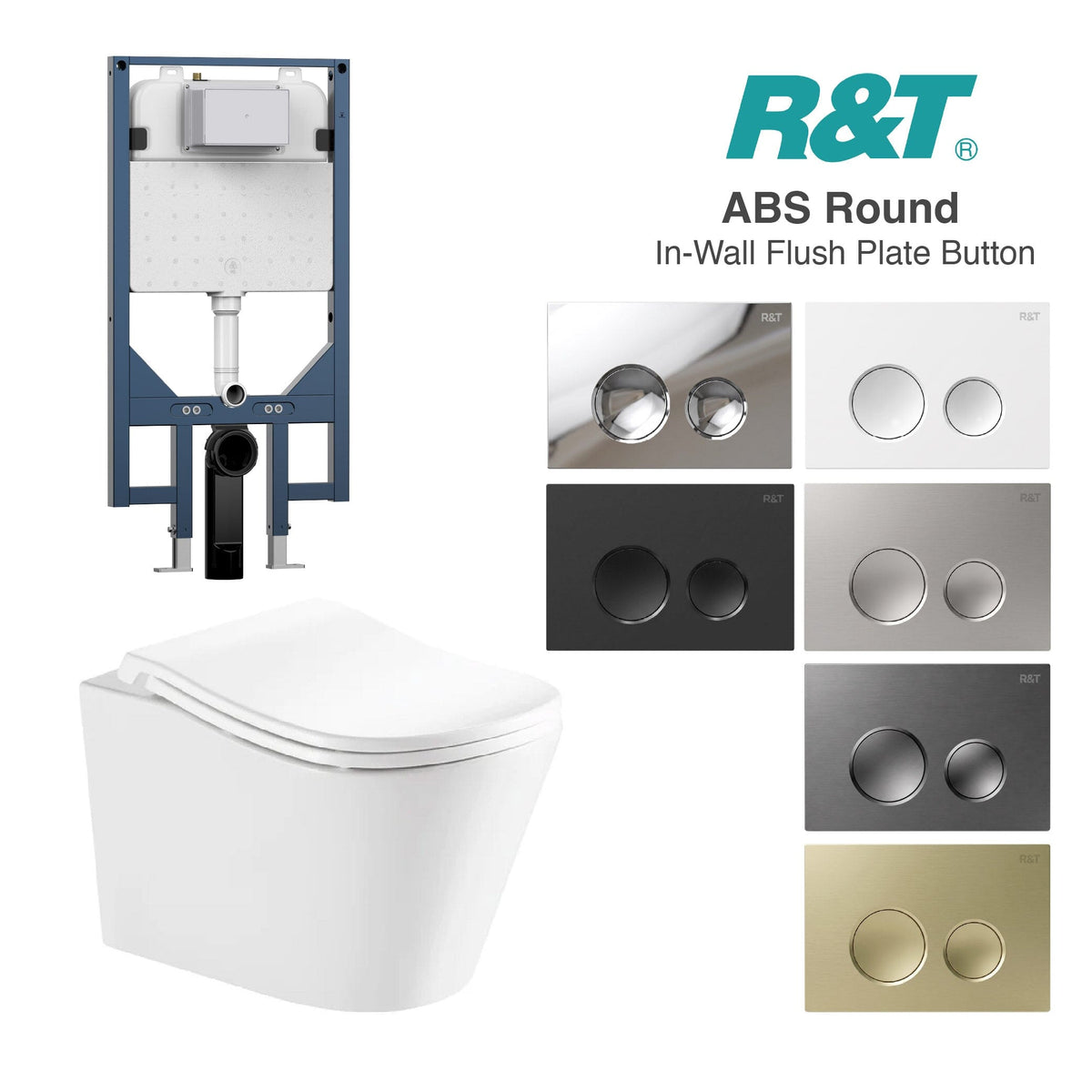 Edge52 Wall Hung Rimless Tornado Toilet Package - R&T Cistern & ABS Round Button Arova