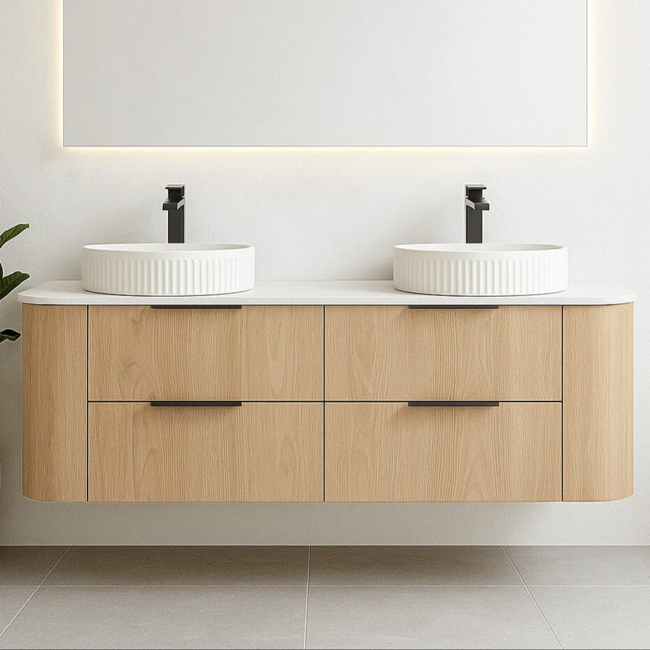 Ellie 1500mm Curved Timber Wall Hung Bathroom Vanity Vanities Arova