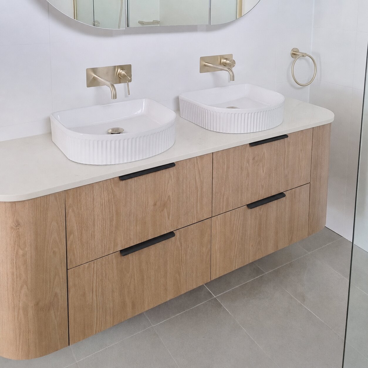 Ellie 1800mm Curved Timber Wall Hung Bathroom Vanity Vanities Arova