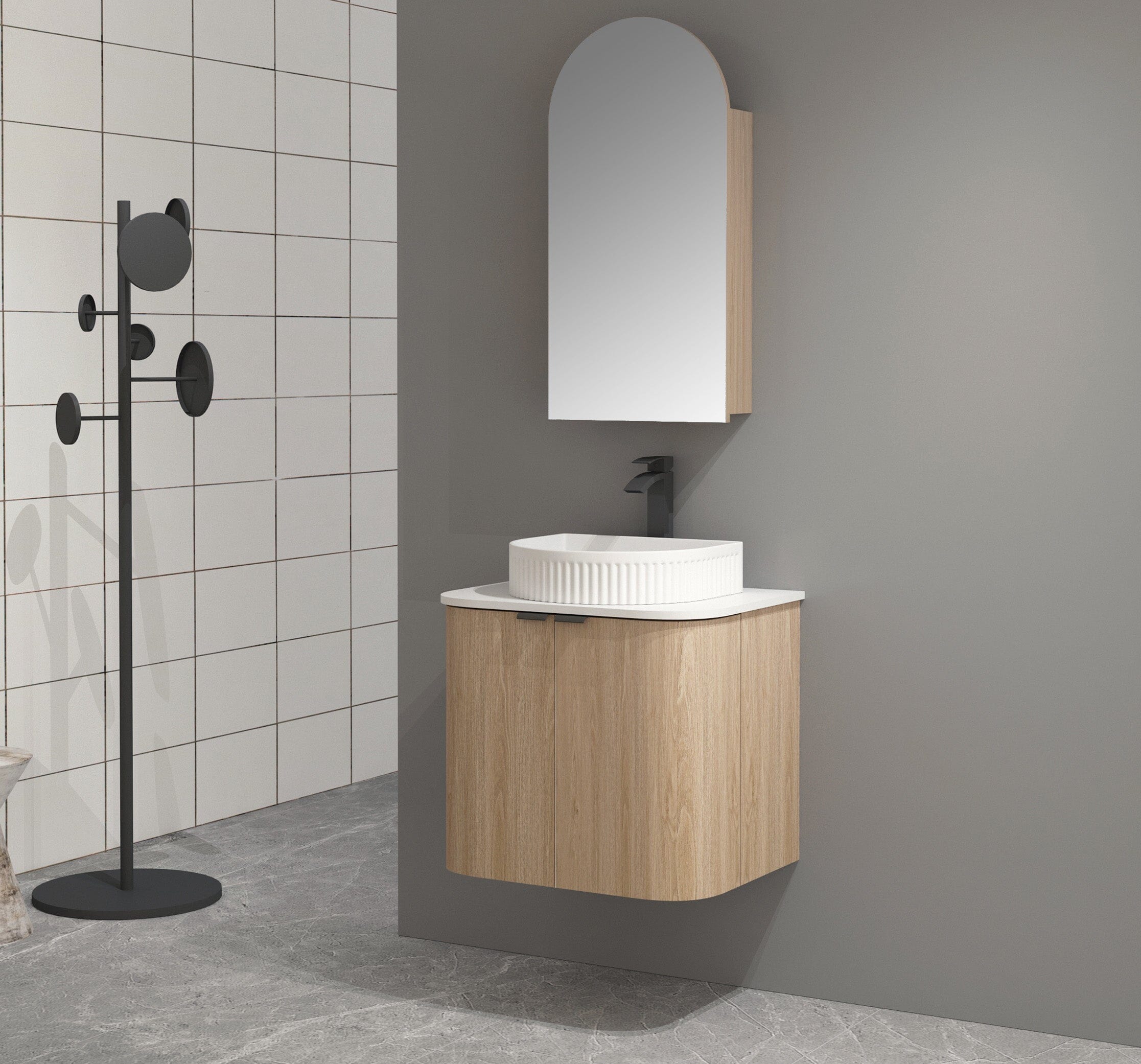 Ellie 600mm Curved Wall Hung Vanity + Luxe Stone Top Arova