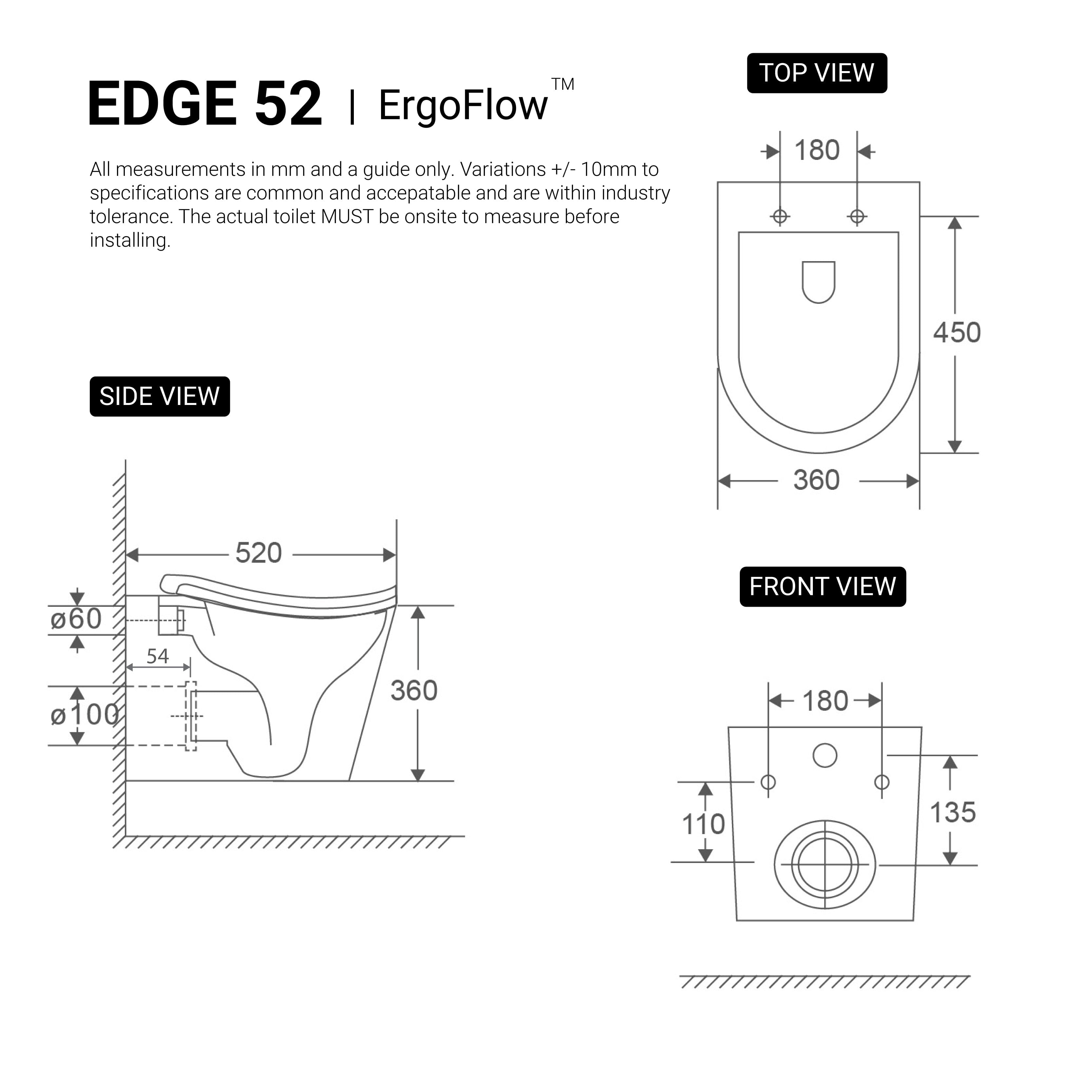 ErgoFlow Curve52 Rimless Tornado Wall Hung Toilet Pan Toilets Arova