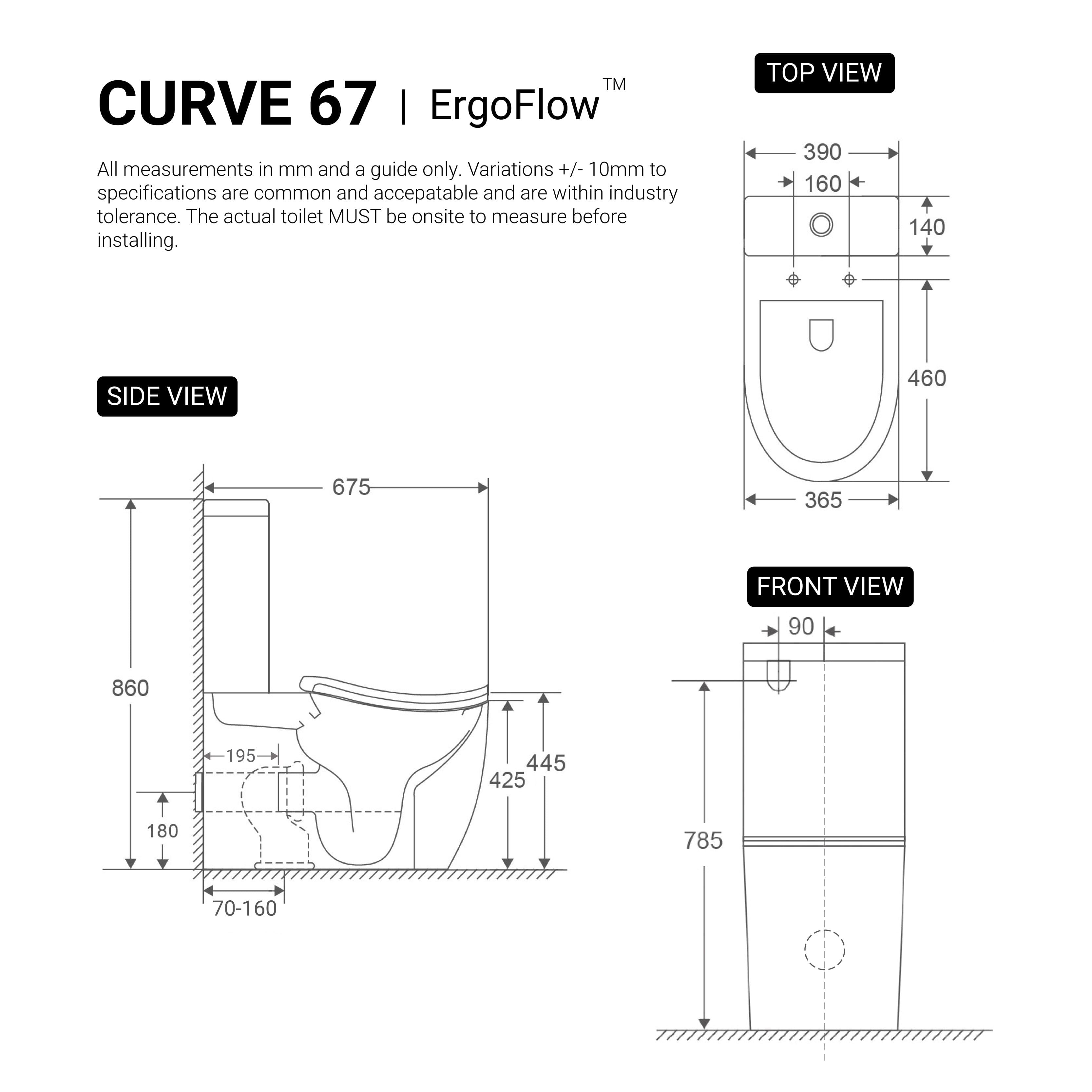 ErgoFlow Curve67 Ergonomic Rimless Tornado Back To Wall Toilet Toilets Arova