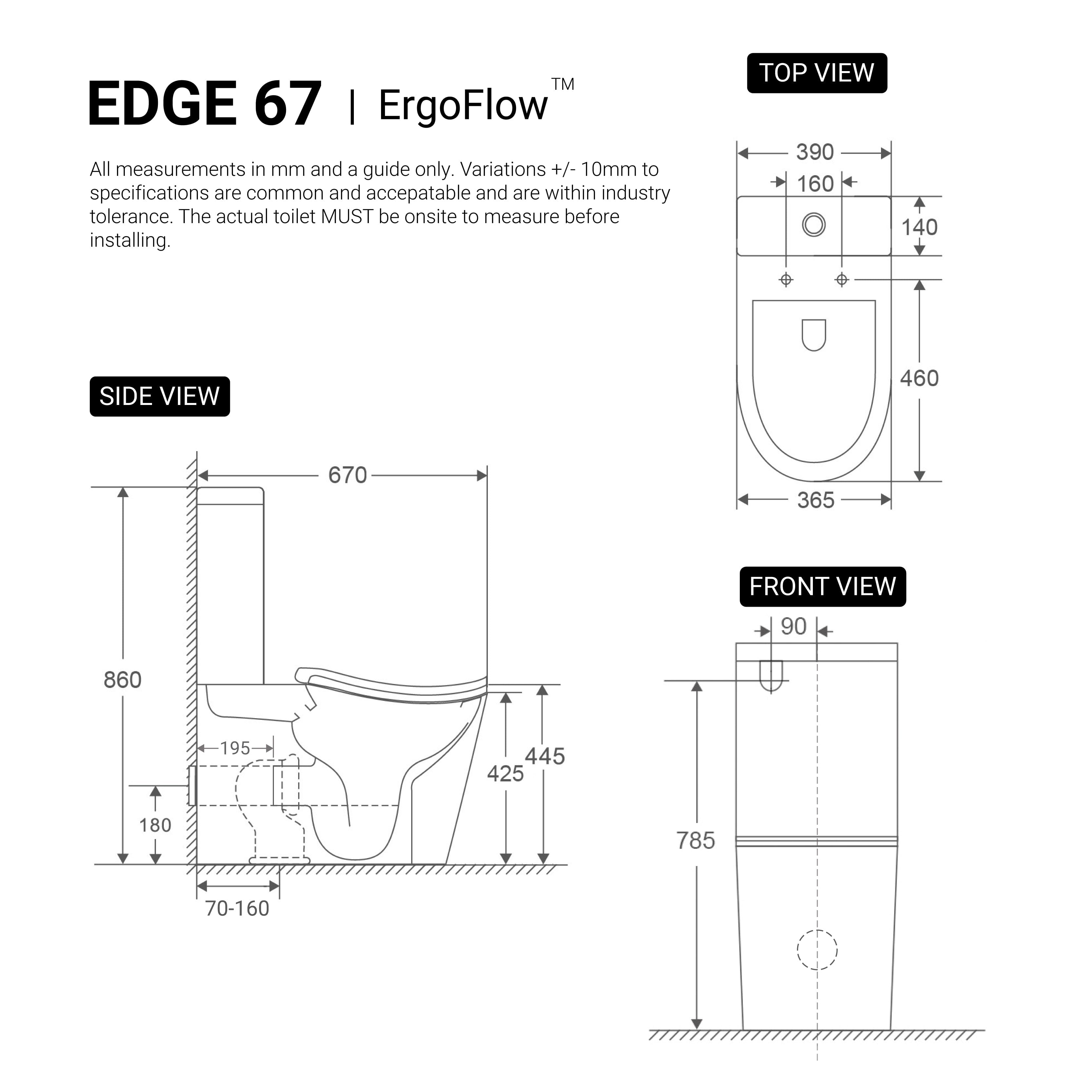 ErgoFlow Edge67 Ergonomic Rimless Tornado Back to Wall Toilet Toilets Arova