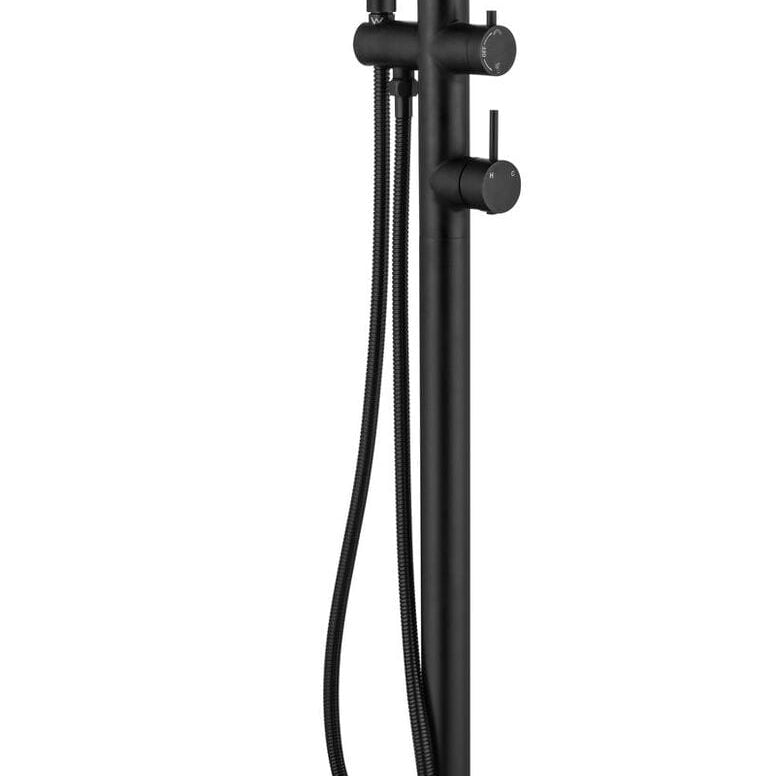Floor Standing Bath Mixer with Hand Shower & Spout Bath Tub Filler Matte Black ECT Global Jess WT740K Tapware ECT