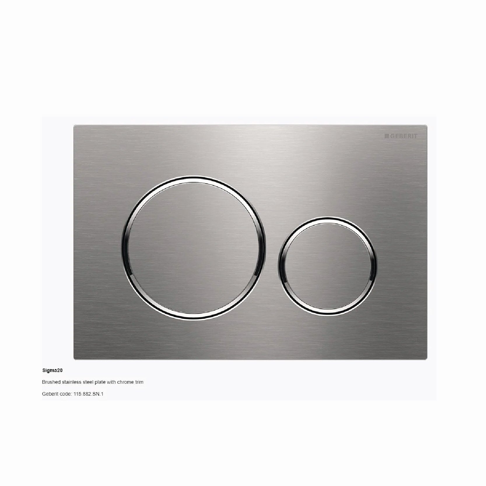 Geberit Sigma 20 Dual Flush Button and Brushed Stainless Steel Plate with Chrome Trim Toilets Geberit