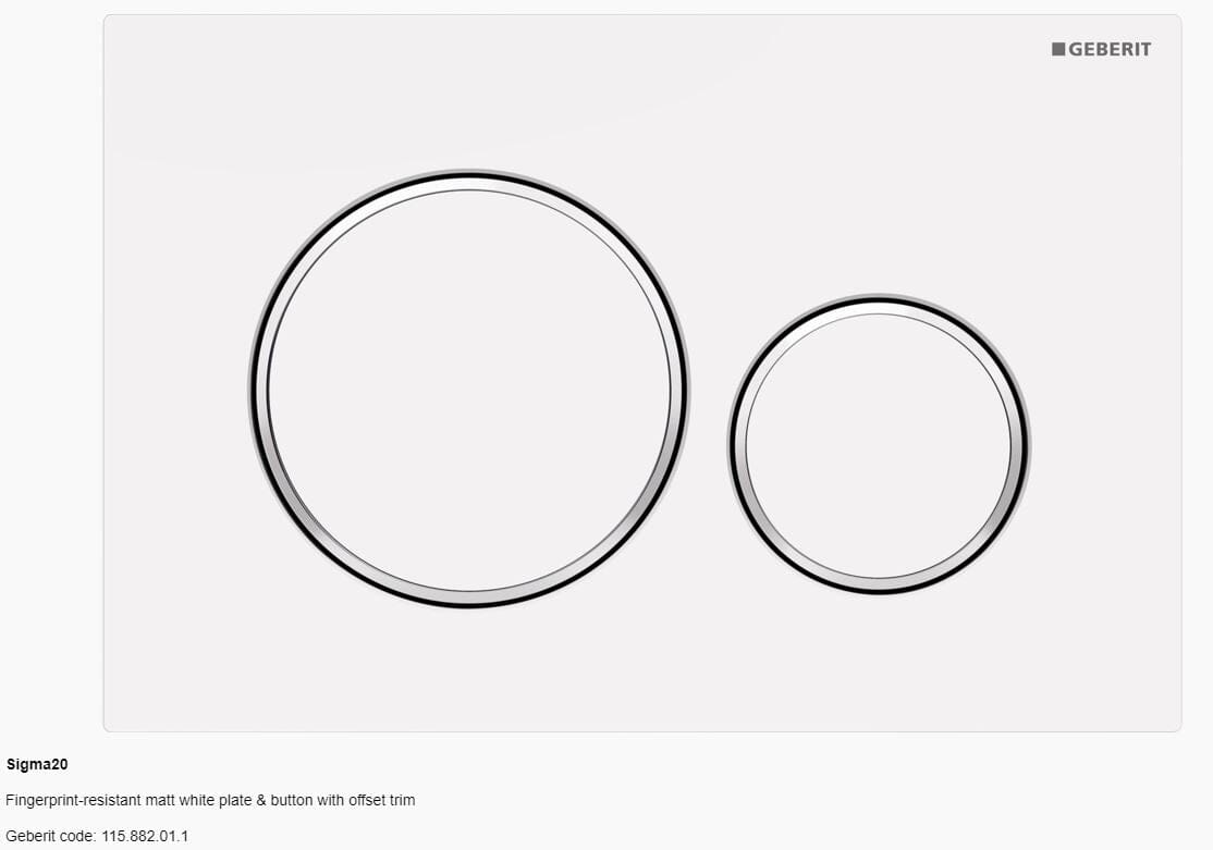 Geberit Sigma 20 Dual Flush Button and Plate Toilets Geberit Fingerprint-resistant matt white plate & button with offset trim