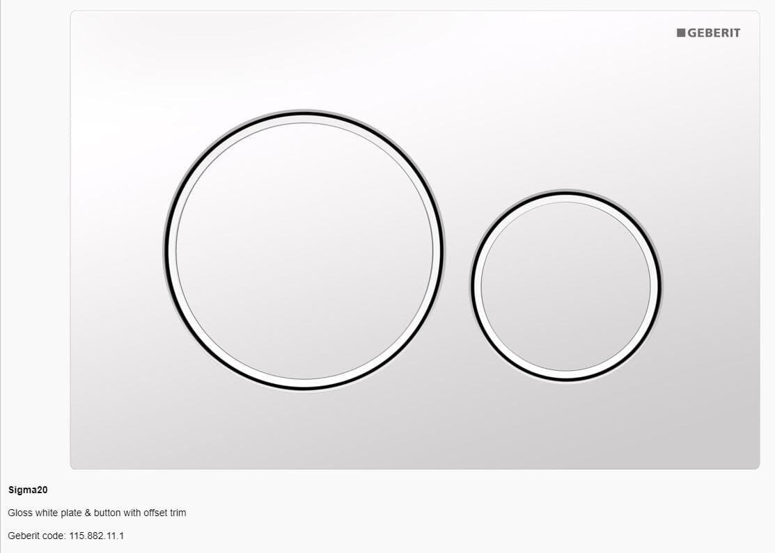 Geberit Sigma 20 Dual Flush Button and Plate Toilets Geberit Gloss white plate & button with offset trim
