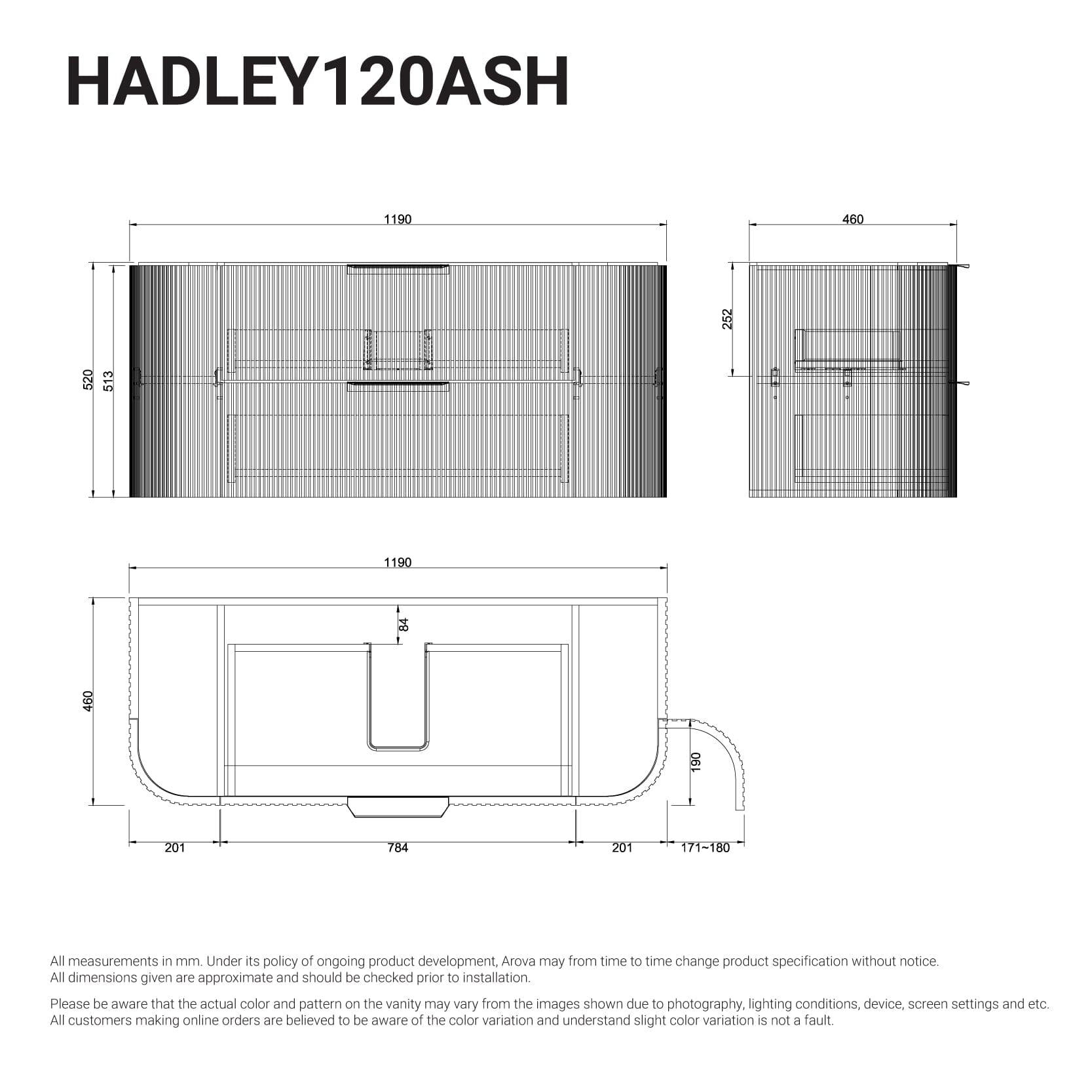Hadley 1200mm Curved Fluted Wall Hung Vanity Timber Veneer + Luxe Stone Top Arova
