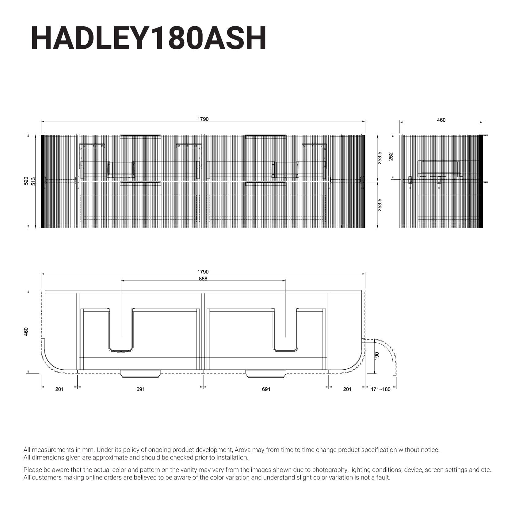 Hadley 1800mm Curved Fluted Wall Hung Vanity Timber Veneer Vanities Arova