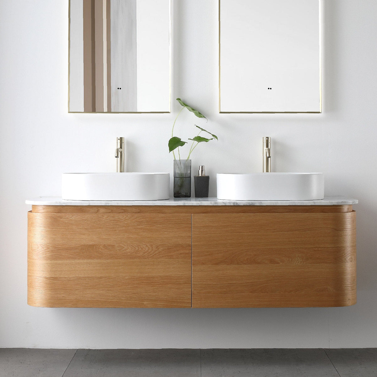 Halo 1500mm Curved Wall Hung Bathroom Vanity + Eira Stone Top Vanities Arova