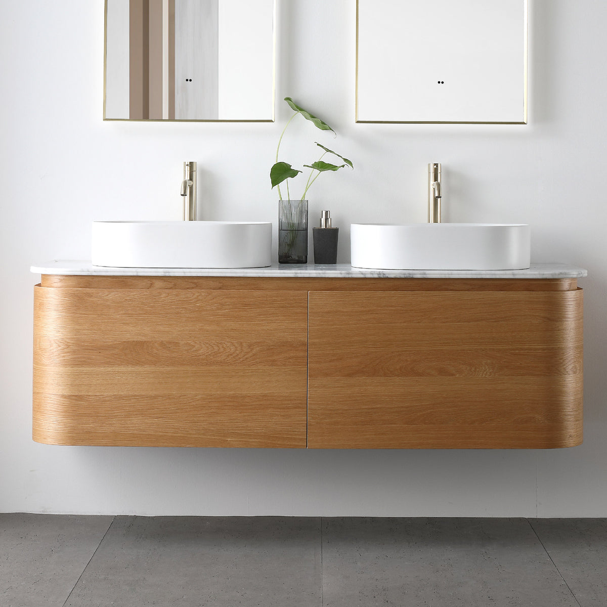 Halo 1500mm Curved Wall Hung Bathroom Vanity + Eira Stone Top Vanities Arova